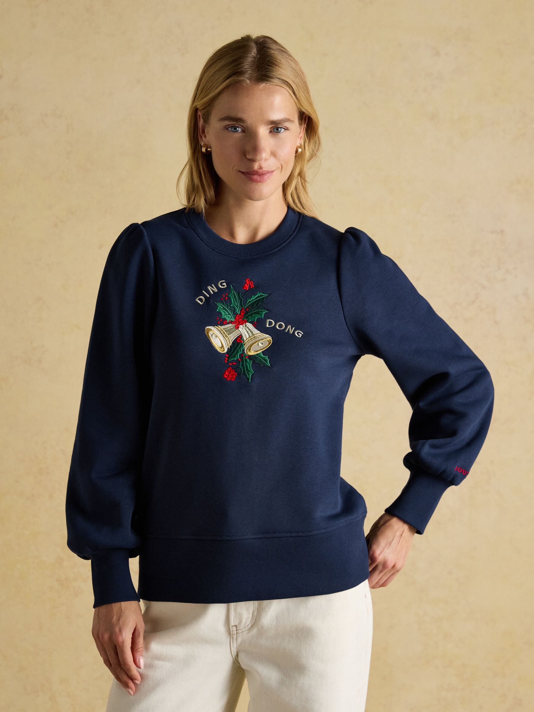 Robyn Navy Festive Embroidered Cotton Rich Sweatshirt - Image 1 of 8