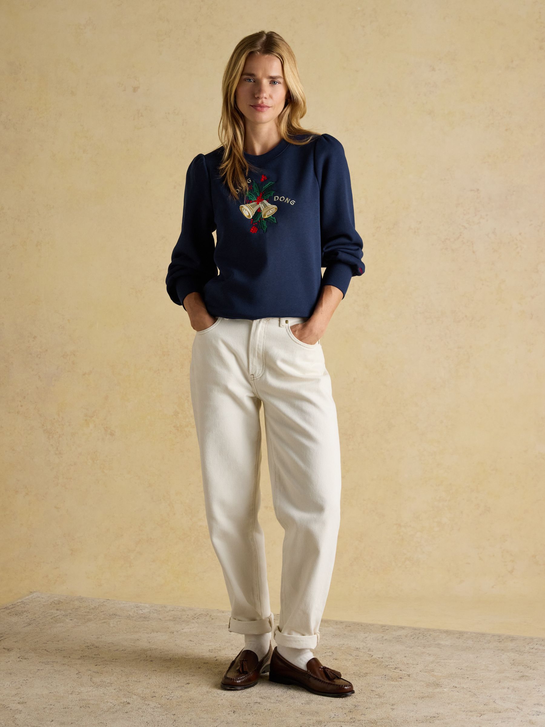 Robyn Navy Festive Embroidered Cotton Rich Sweatshirt - Image 4 of 8