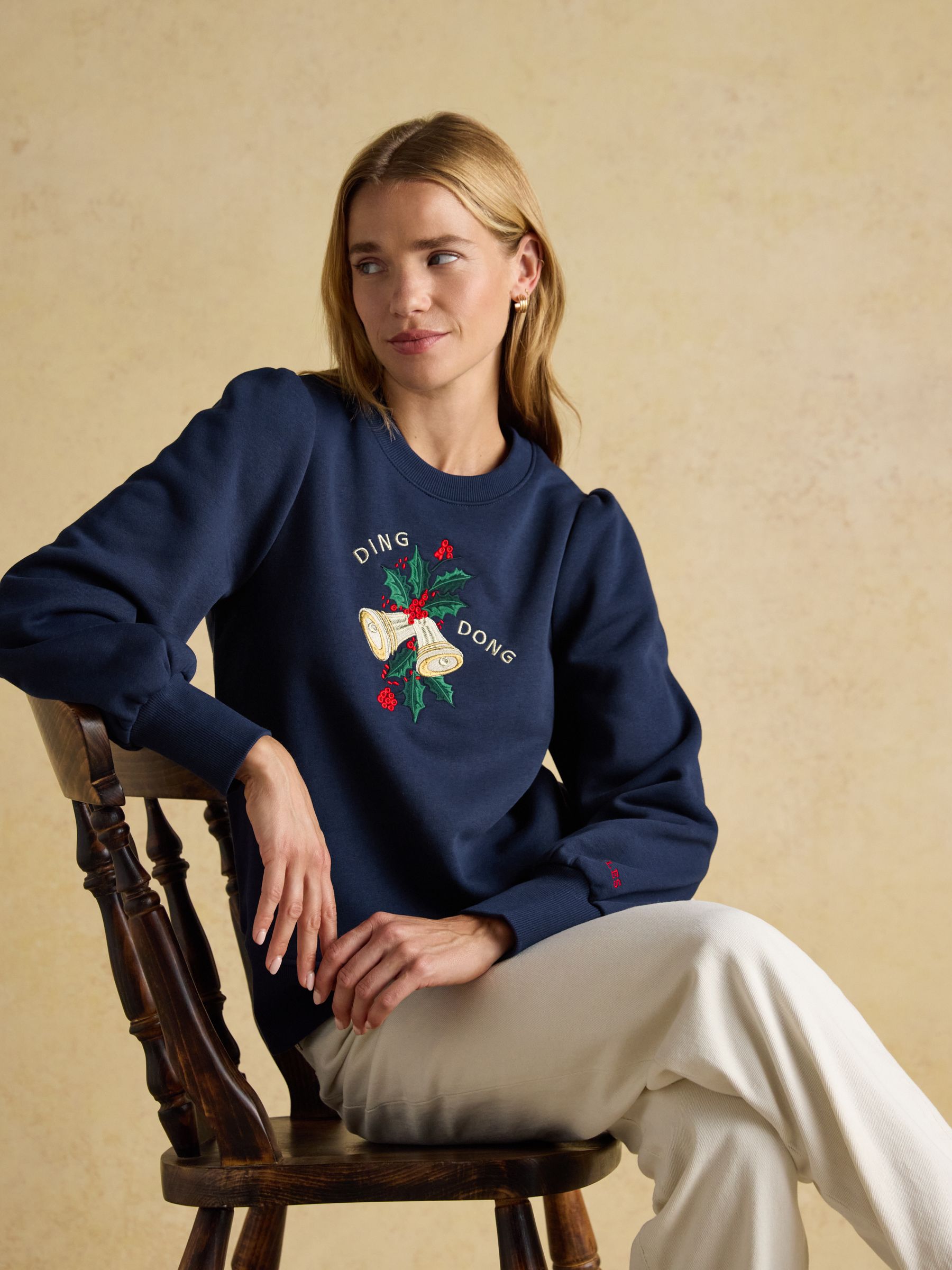 Robyn Navy Festive Embroidered Cotton Rich Sweatshirt - Image 5 of 8