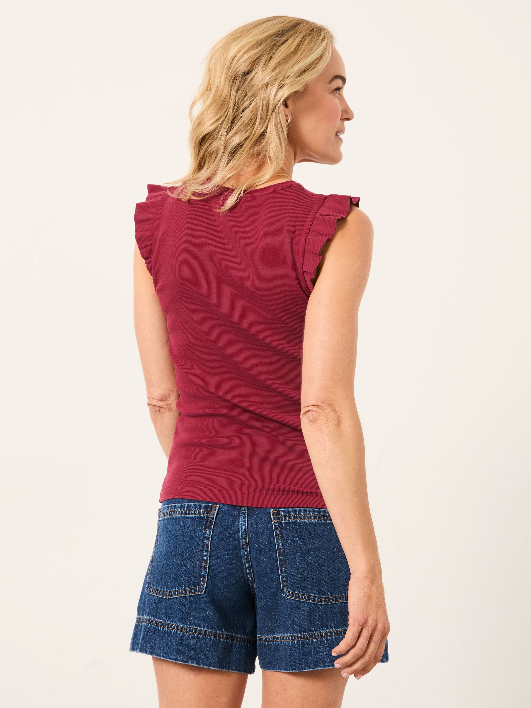 Burgundy Red Frill Sleeveless Top - Image 2 of 5