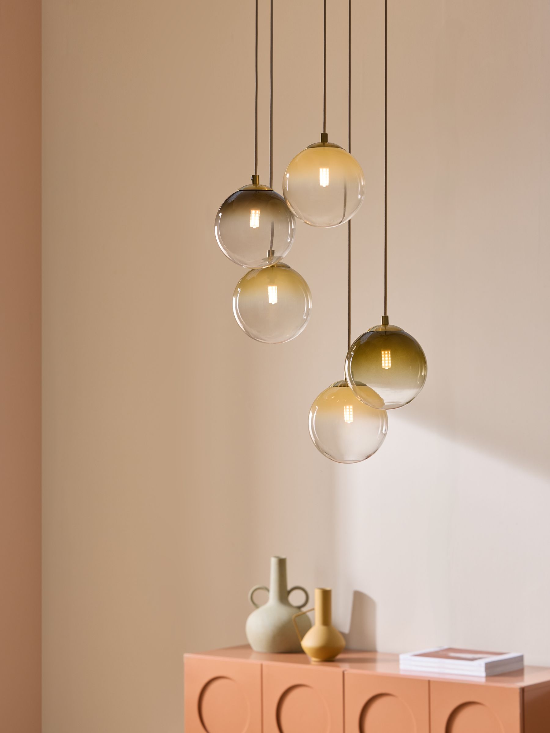 Globe 5 Light Ceiling in Brass/Green Ombre - Image 1 of 5
