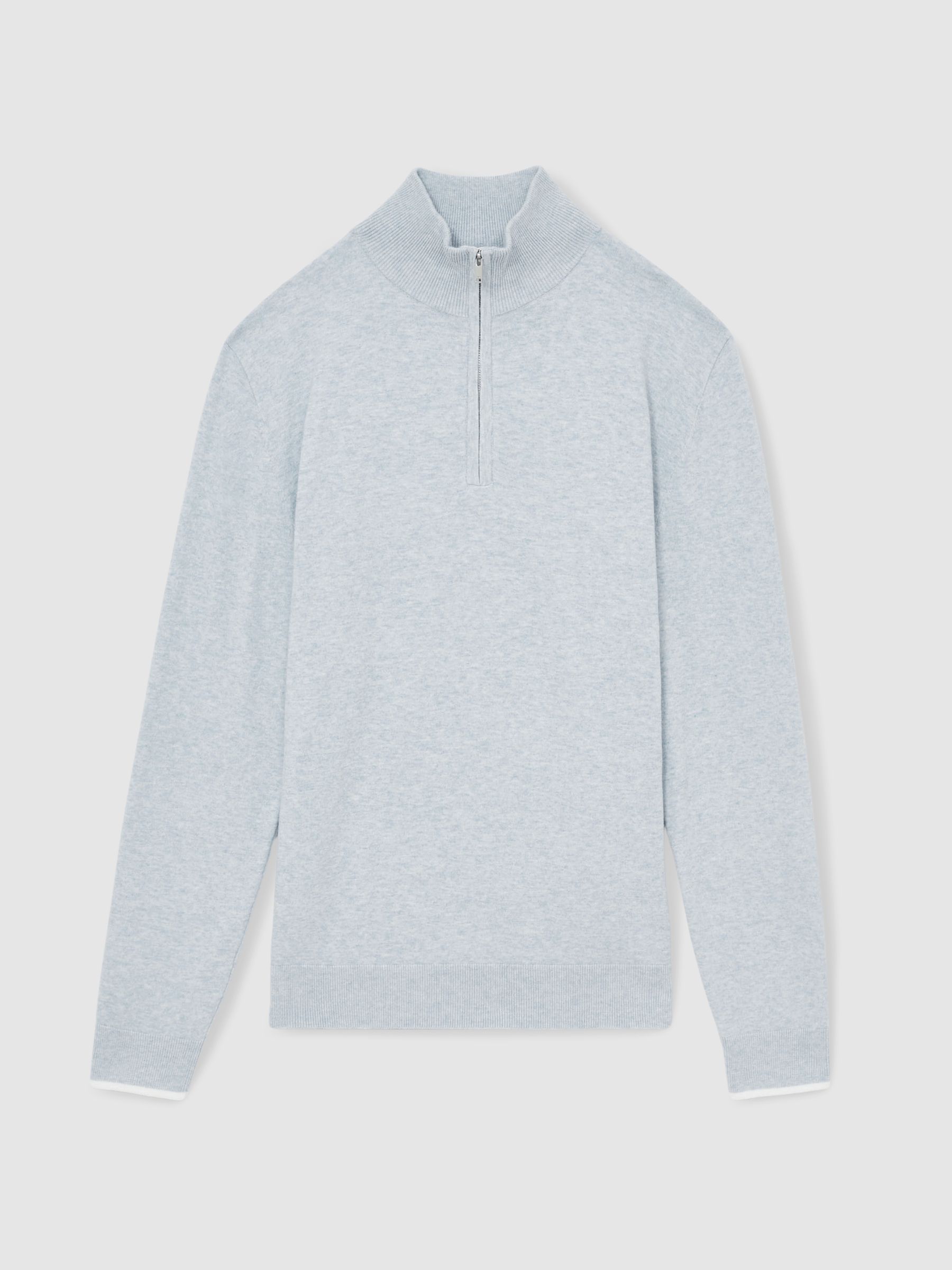 Cotton Blend Half Zip Jumper in Soft Blue - Image 2 of 6