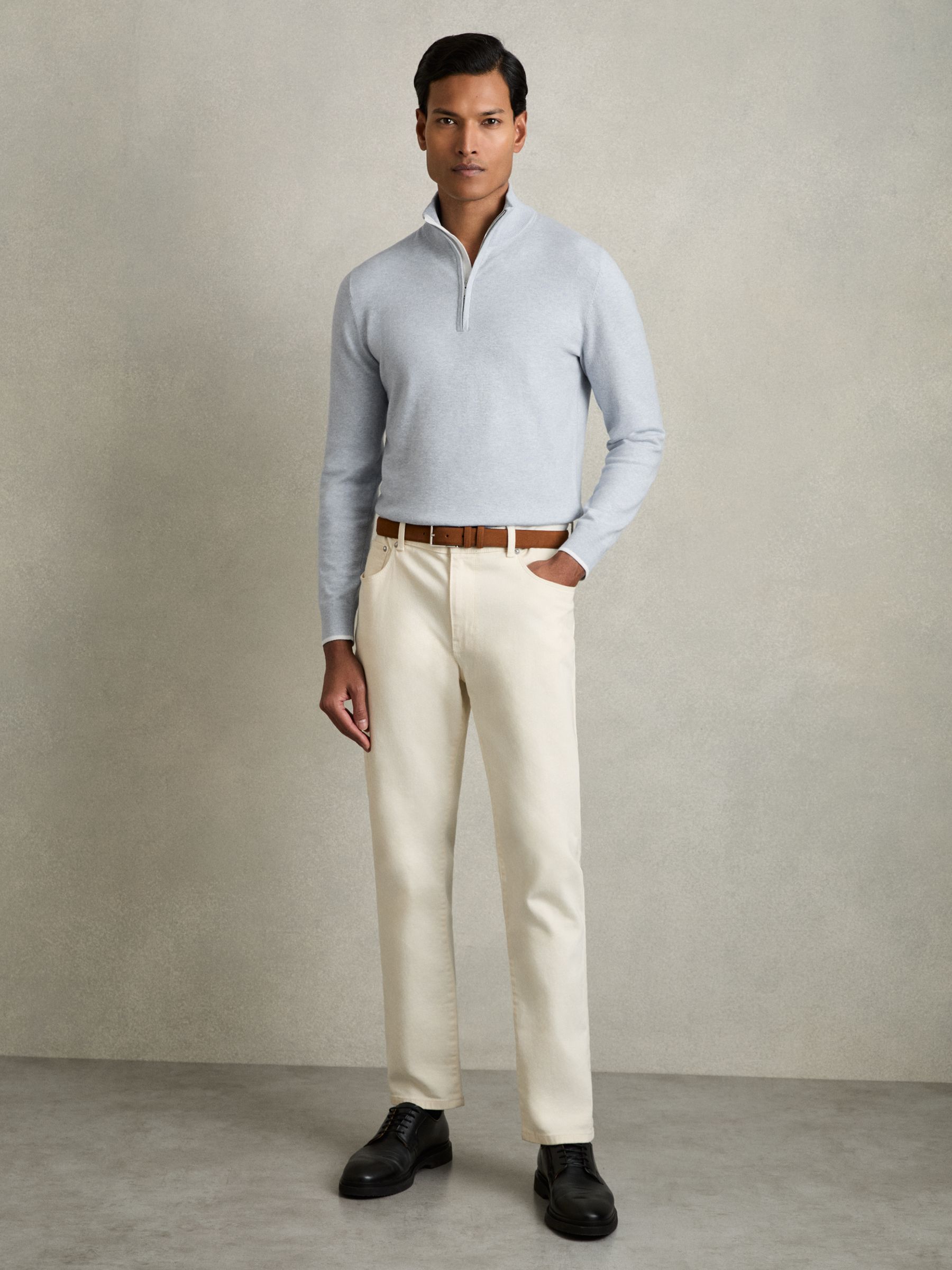 Cotton-Blend Half-Zip Jumper in Soft Blue - image 3