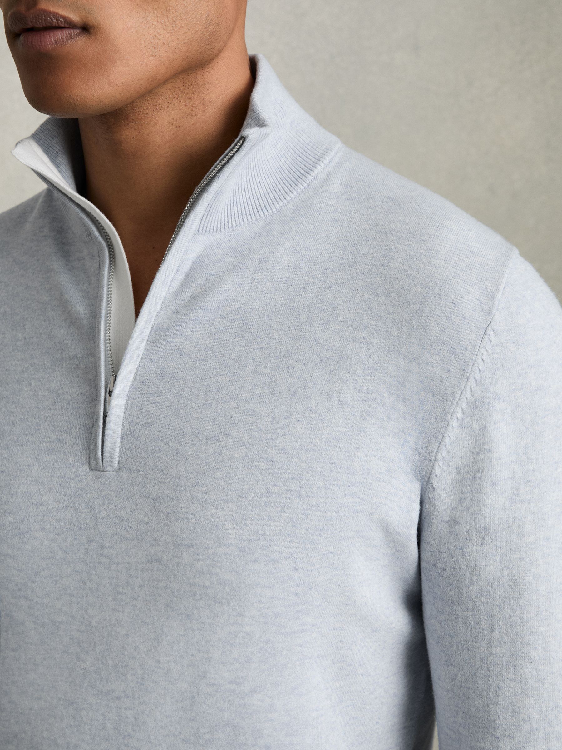 Cotton-Blend Half-Zip Jumper in Soft Blue - image 4