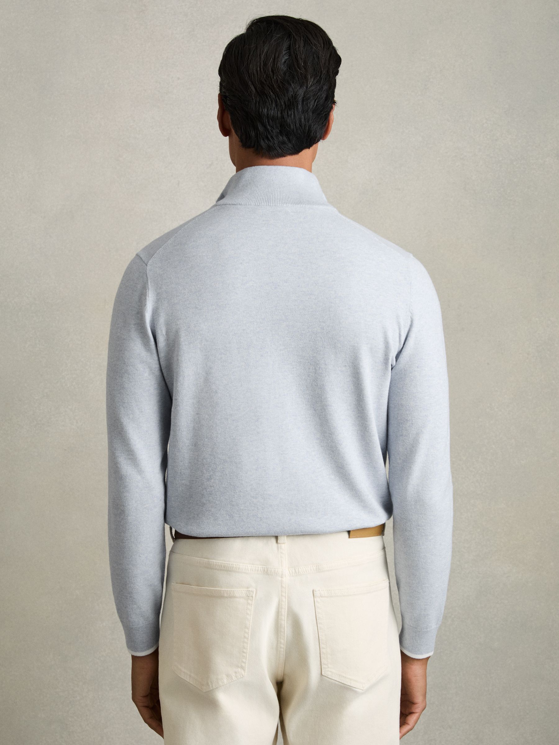 Cotton Blend Half Zip Jumper in Soft Blue - Image 5 of 6