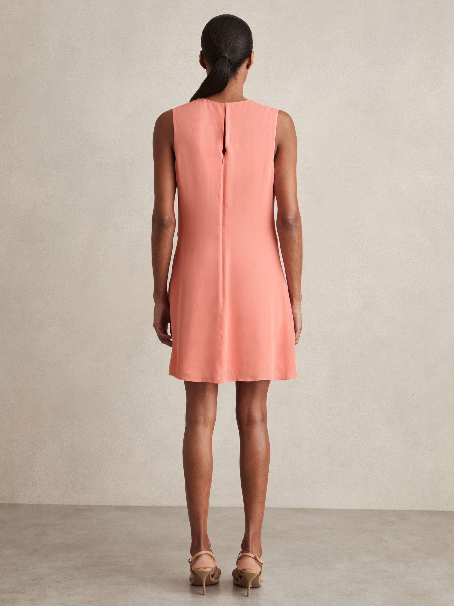 Draped Tuck Mini Dress in Coral - Image 4 of 5