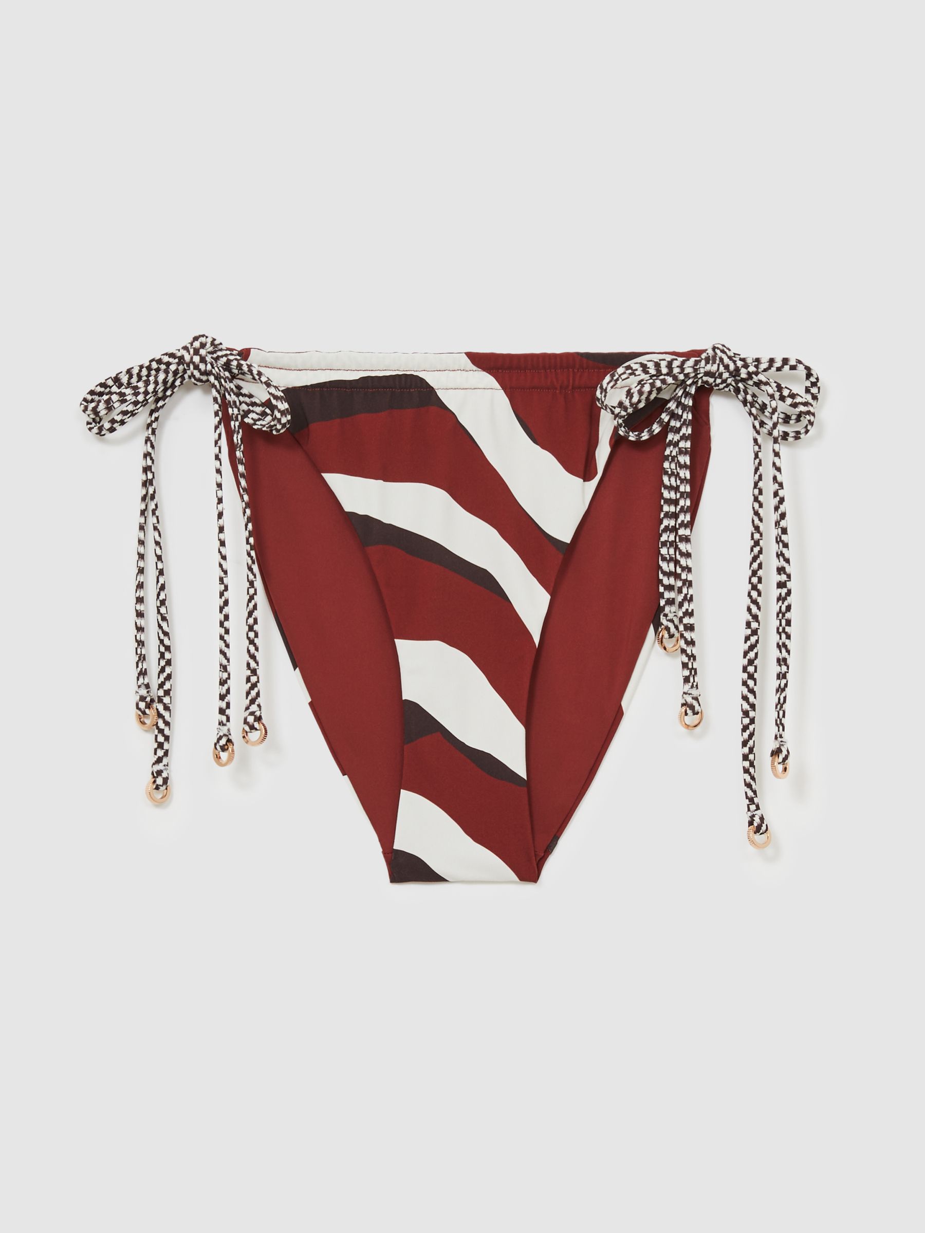 Chequered-Tie Bikini Bottoms in Brown/Burgundy - Image 2 of 6