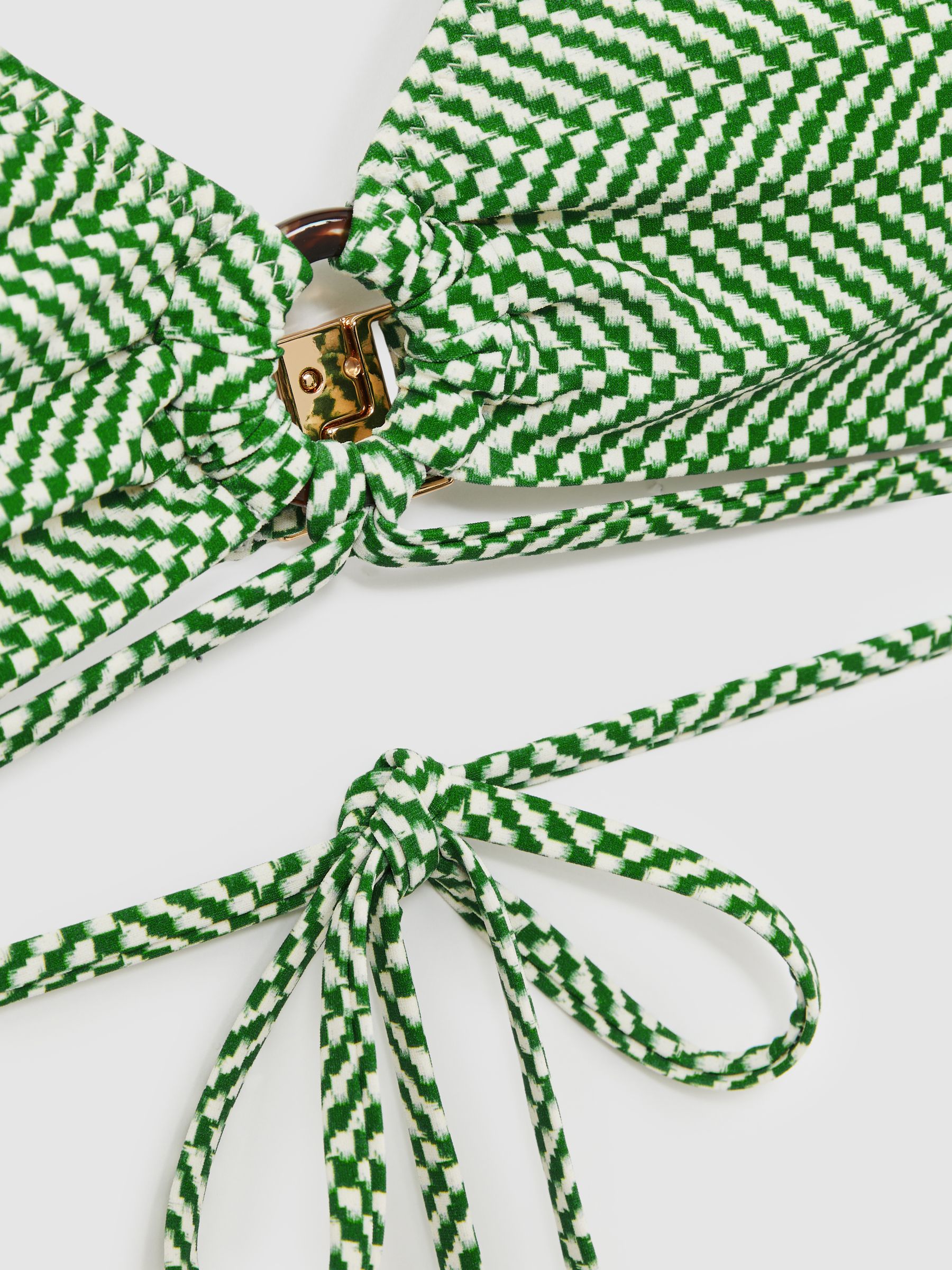 Chequered-Print Triangle Bikini Top in Green/White - Image 6 of 6