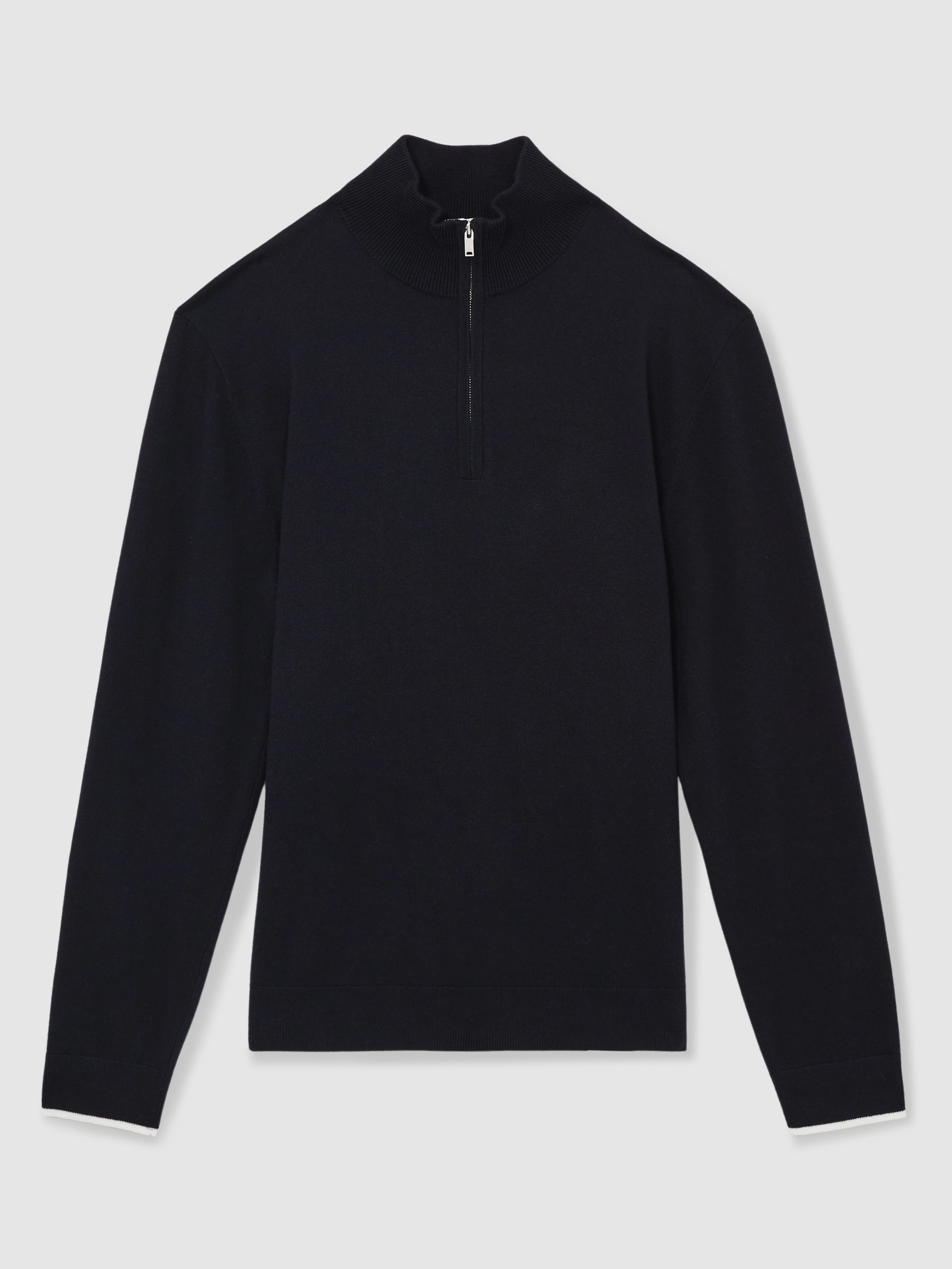 Cotton Blend Half Zip Jumper in Navy - Image 2 of 7