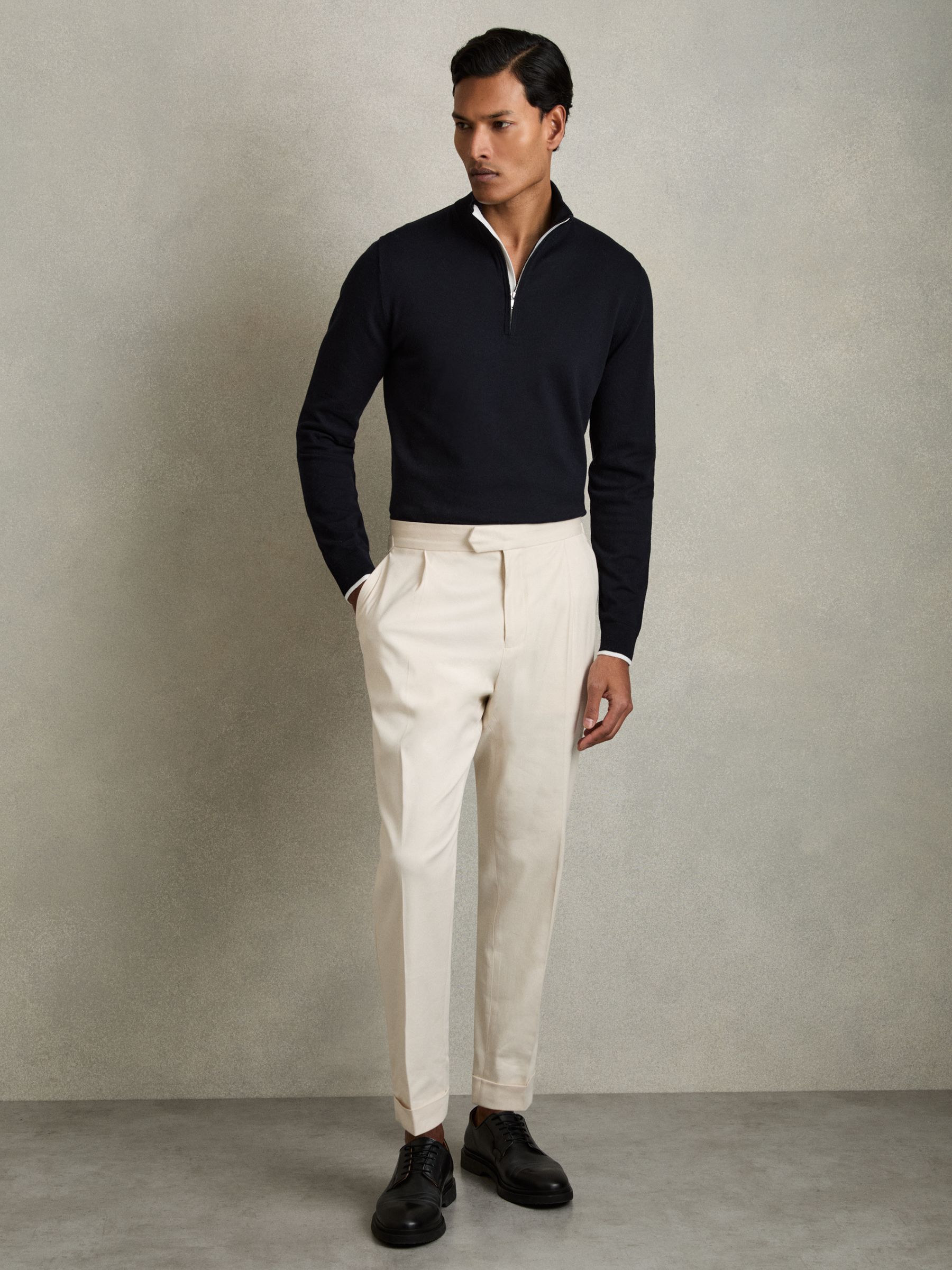 Cotton Blend Half Zip Jumper in Navy - Image 3 of 7
