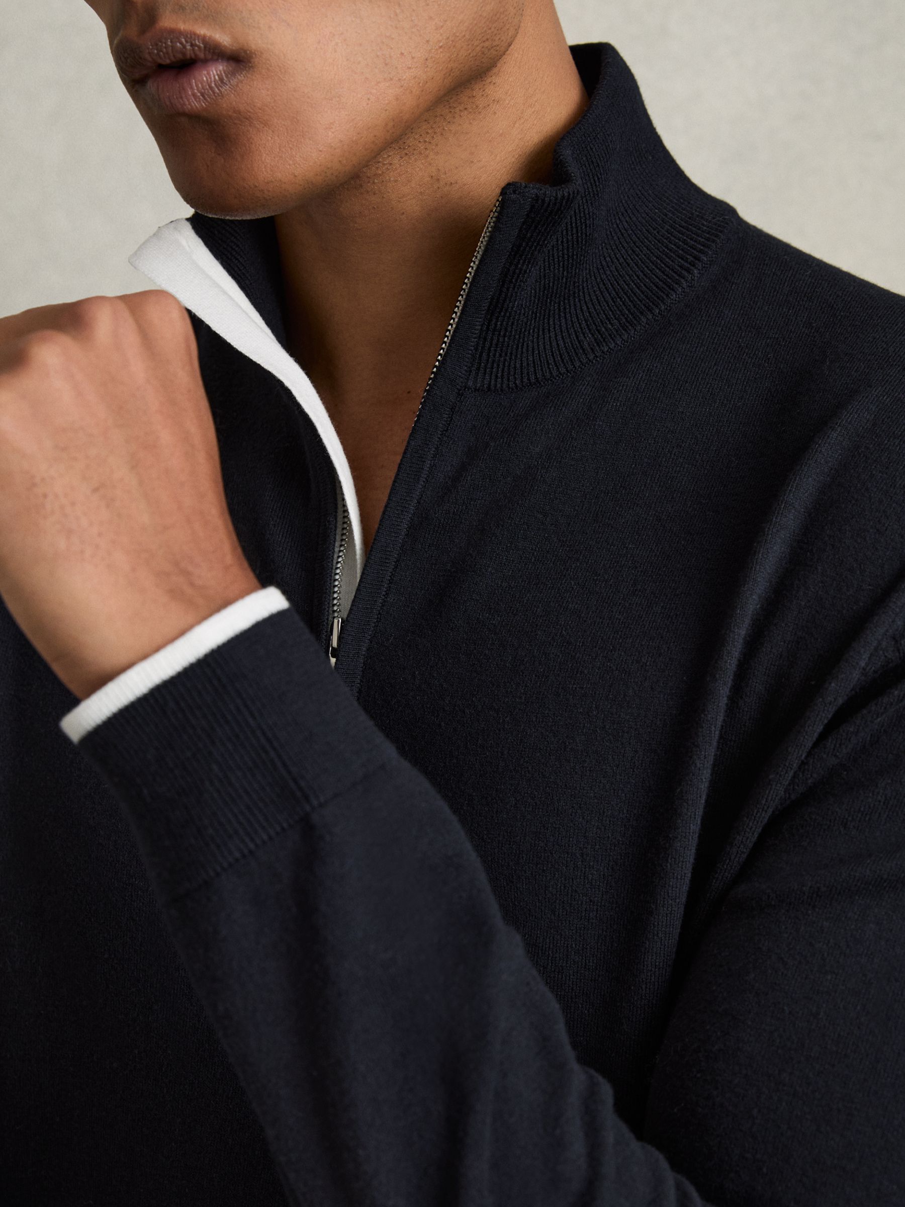 Cotton Blend Half Zip Jumper in Navy - Image 4 of 7