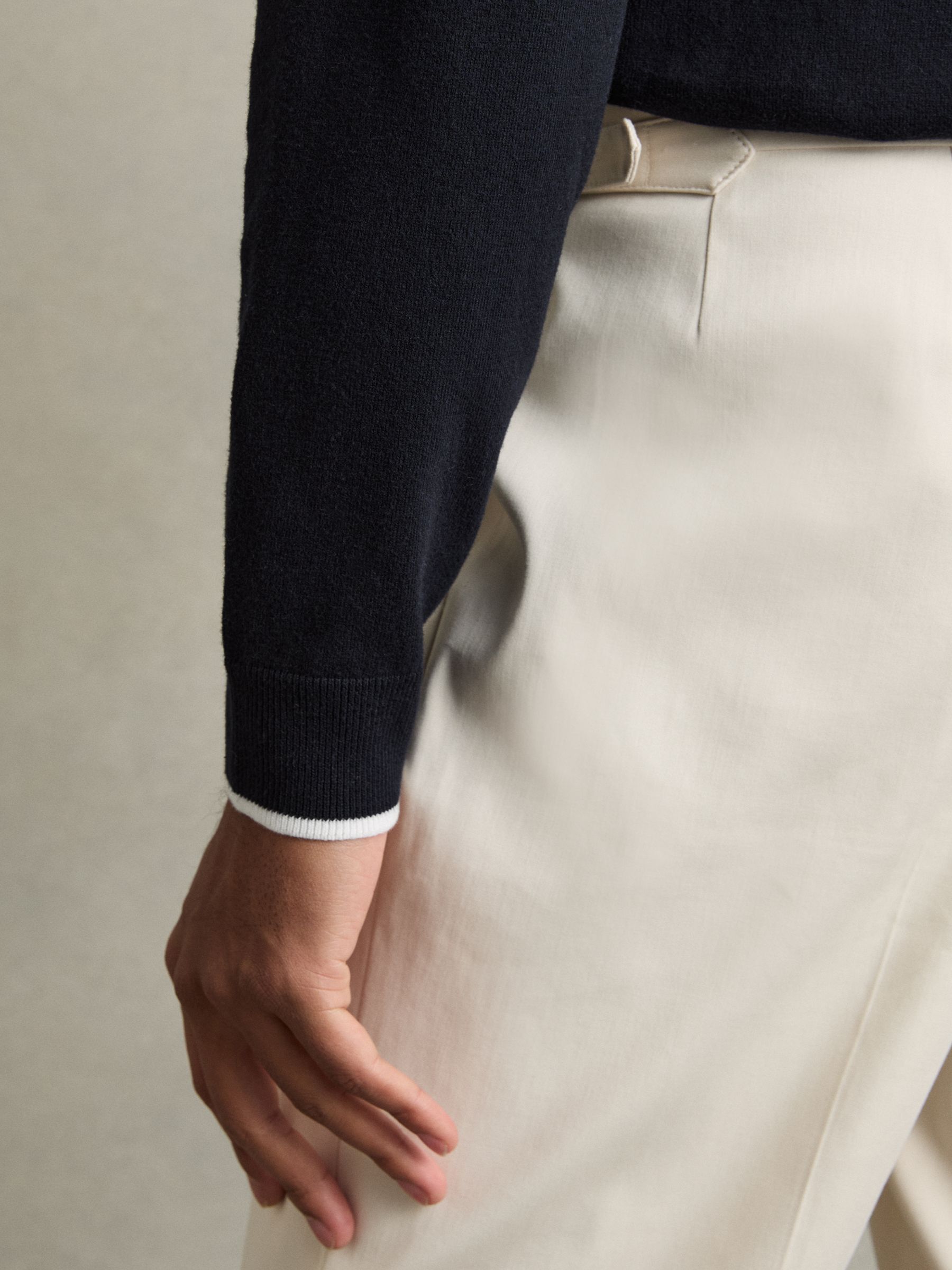 Cotton Blend Half Zip Jumper in Navy - Image 5 of 7