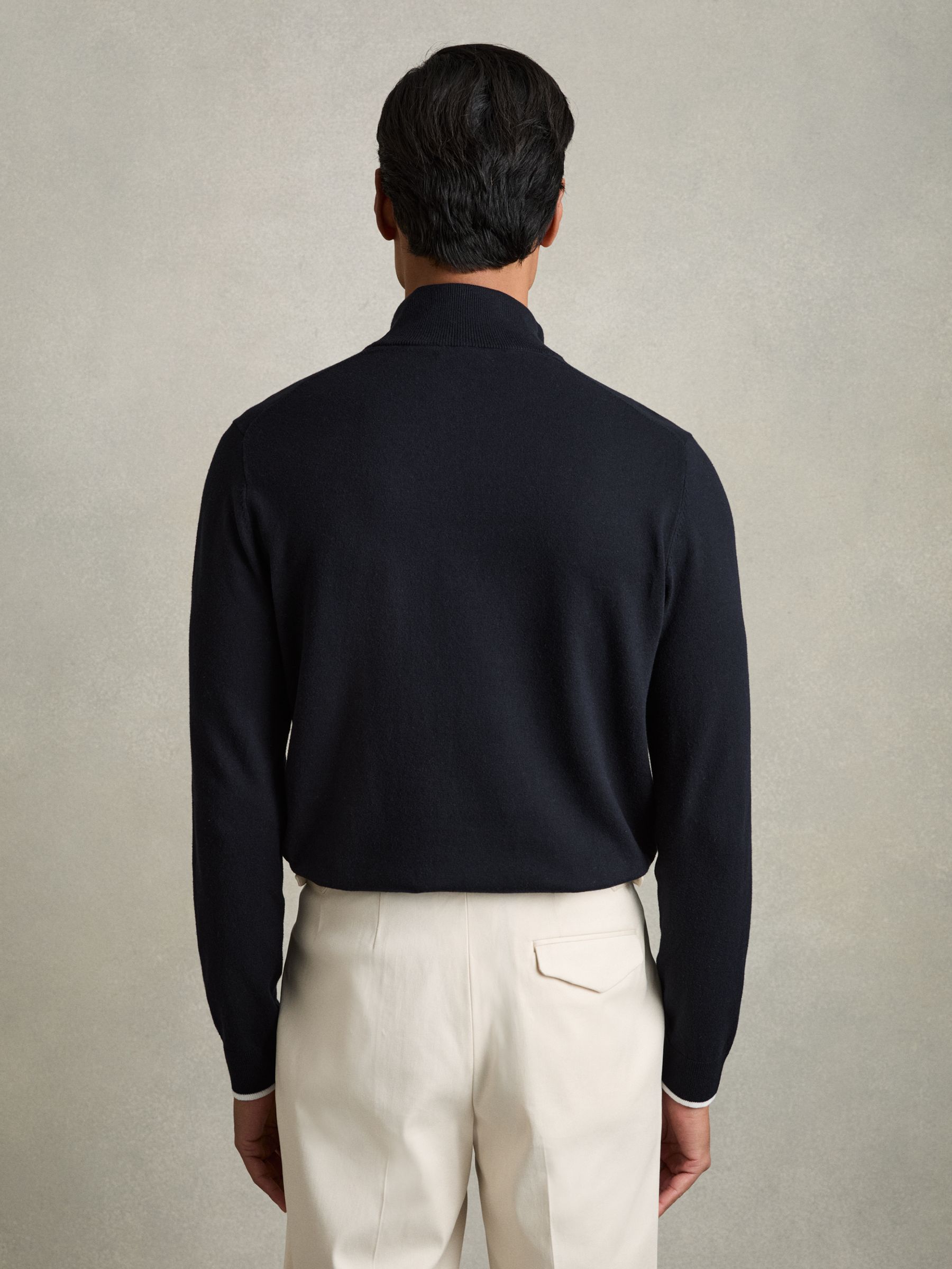 Cotton Blend Half Zip Jumper in Navy - Image 6 of 7