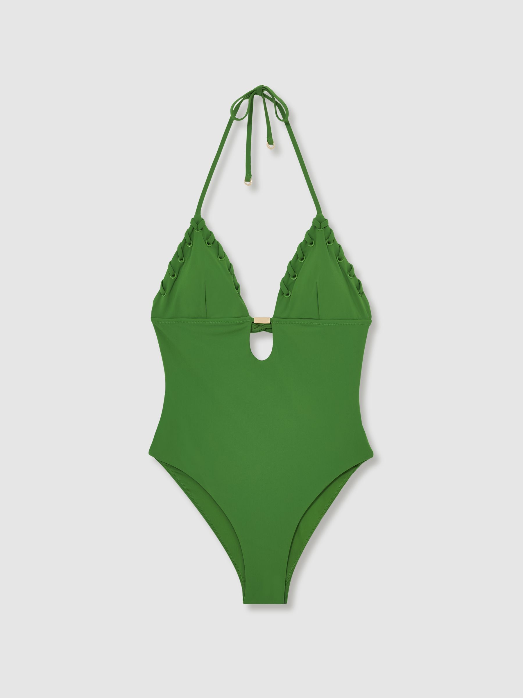 Whipstitch Halterneck Swimsuit in Green - Image 2 of 5
