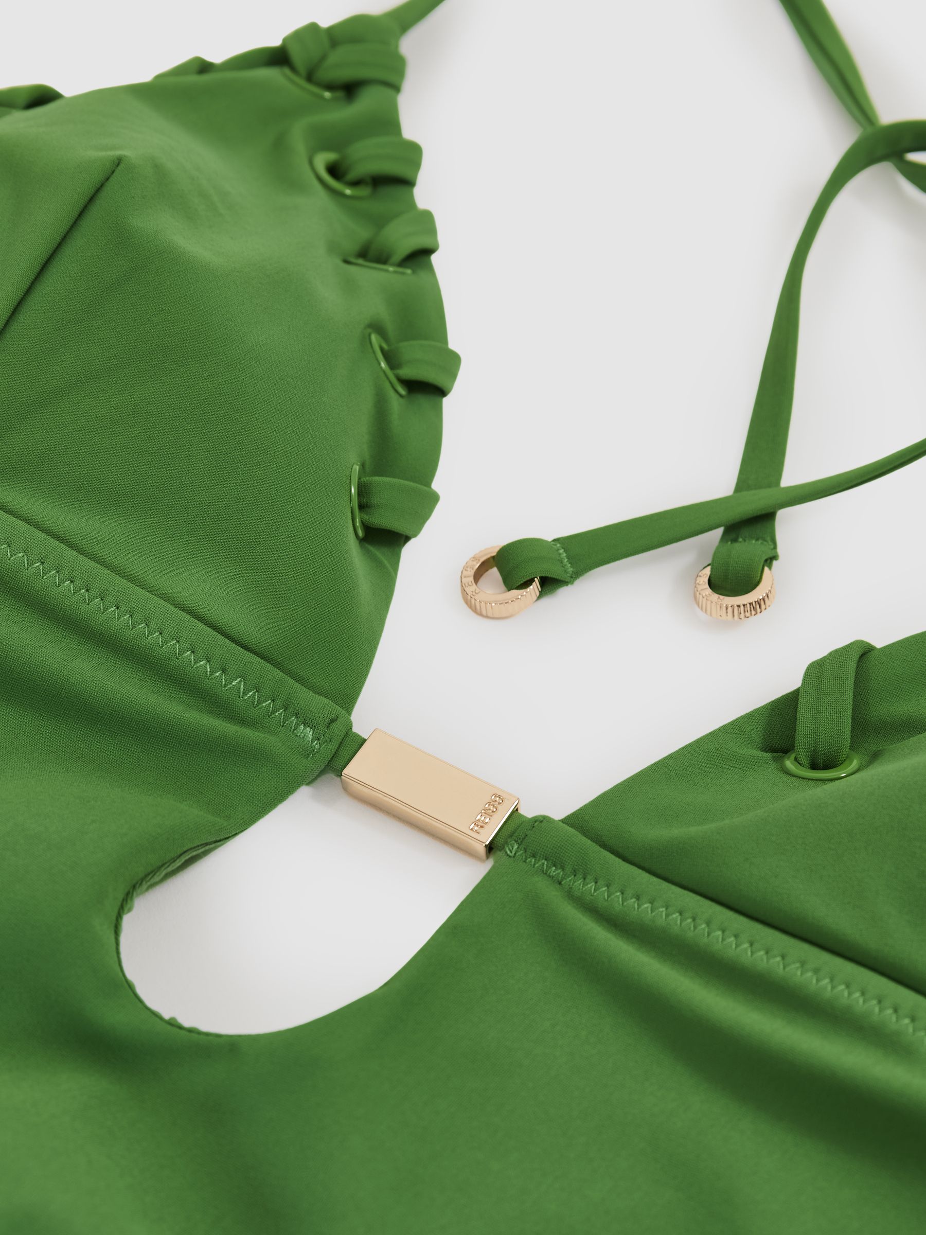 Whipstitch Halterneck Swimsuit in Green - Image 5 of 5