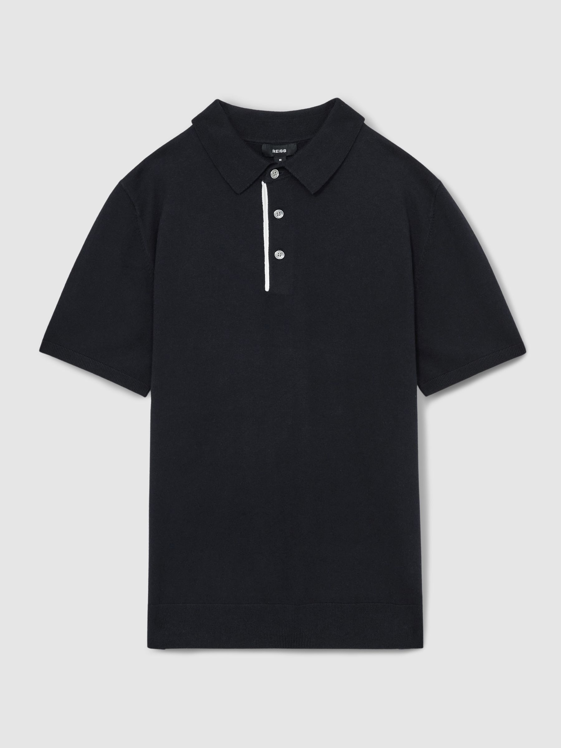 Contrast Placket Polo Shirt With Cotton in Navy - Image 2 of 6