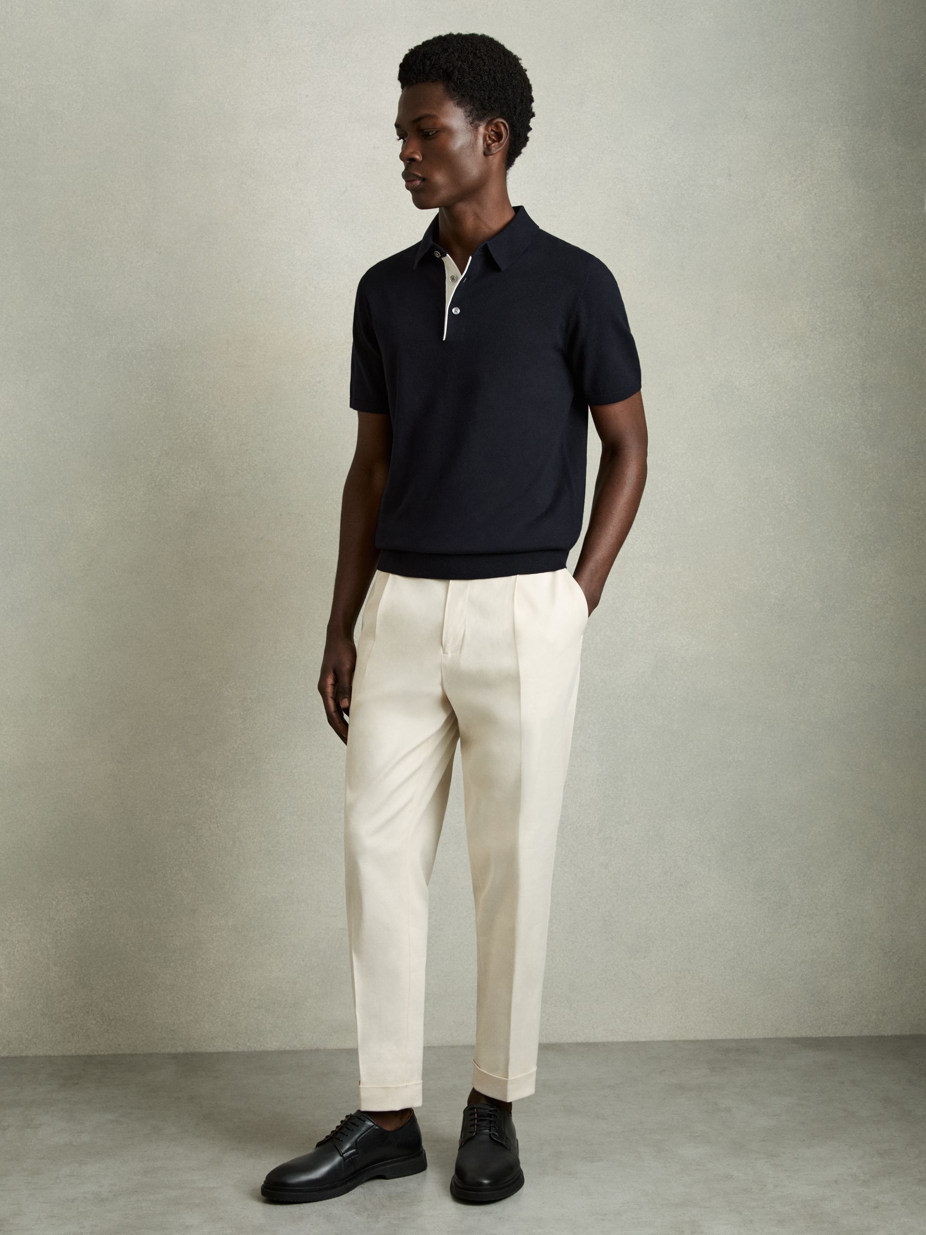 Contrast Placket Polo Shirt With Cotton in Navy - Image 3 of 6