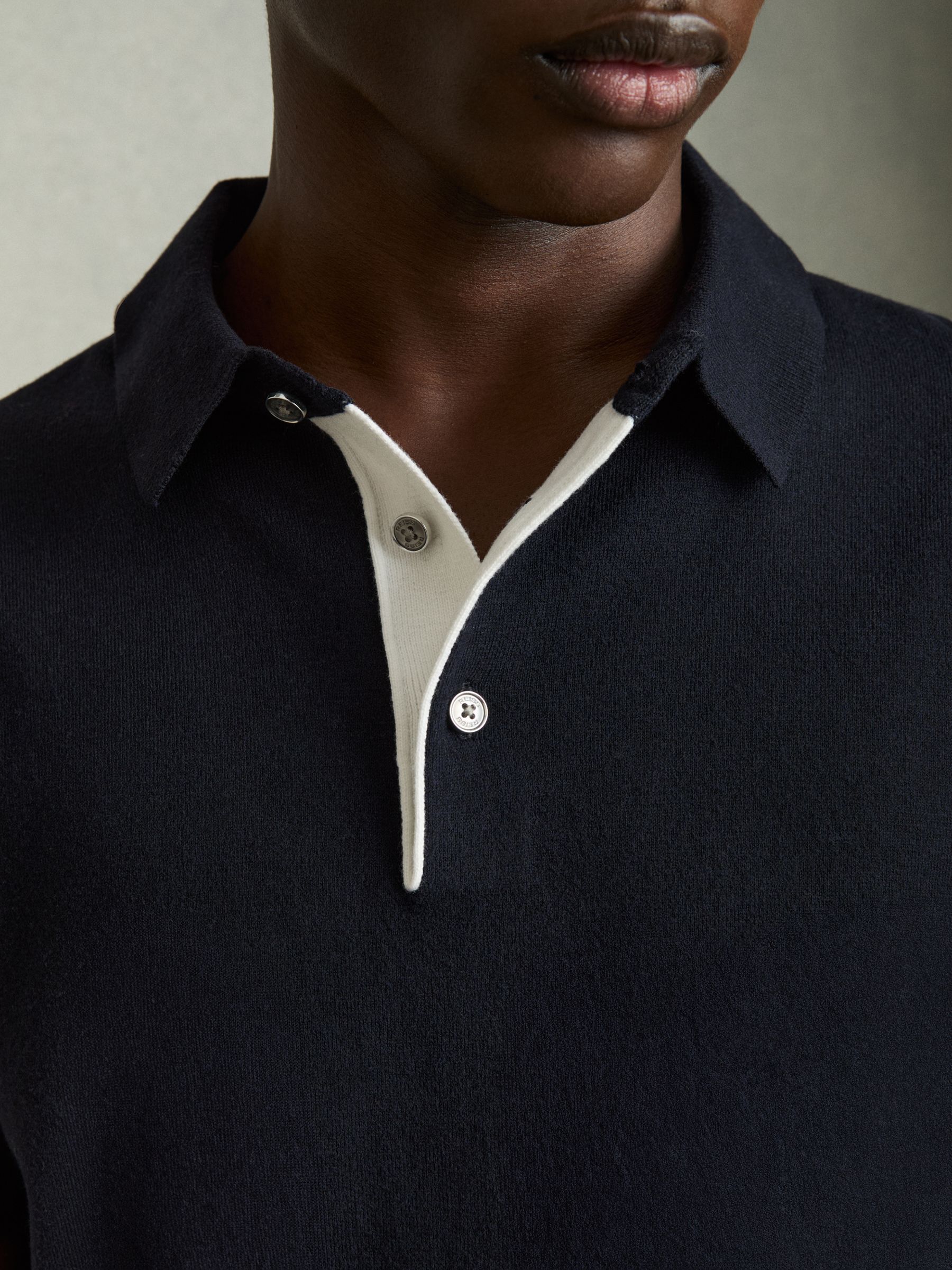 Contrast Placket Polo Shirt With Cotton in Navy - Image 4 of 6