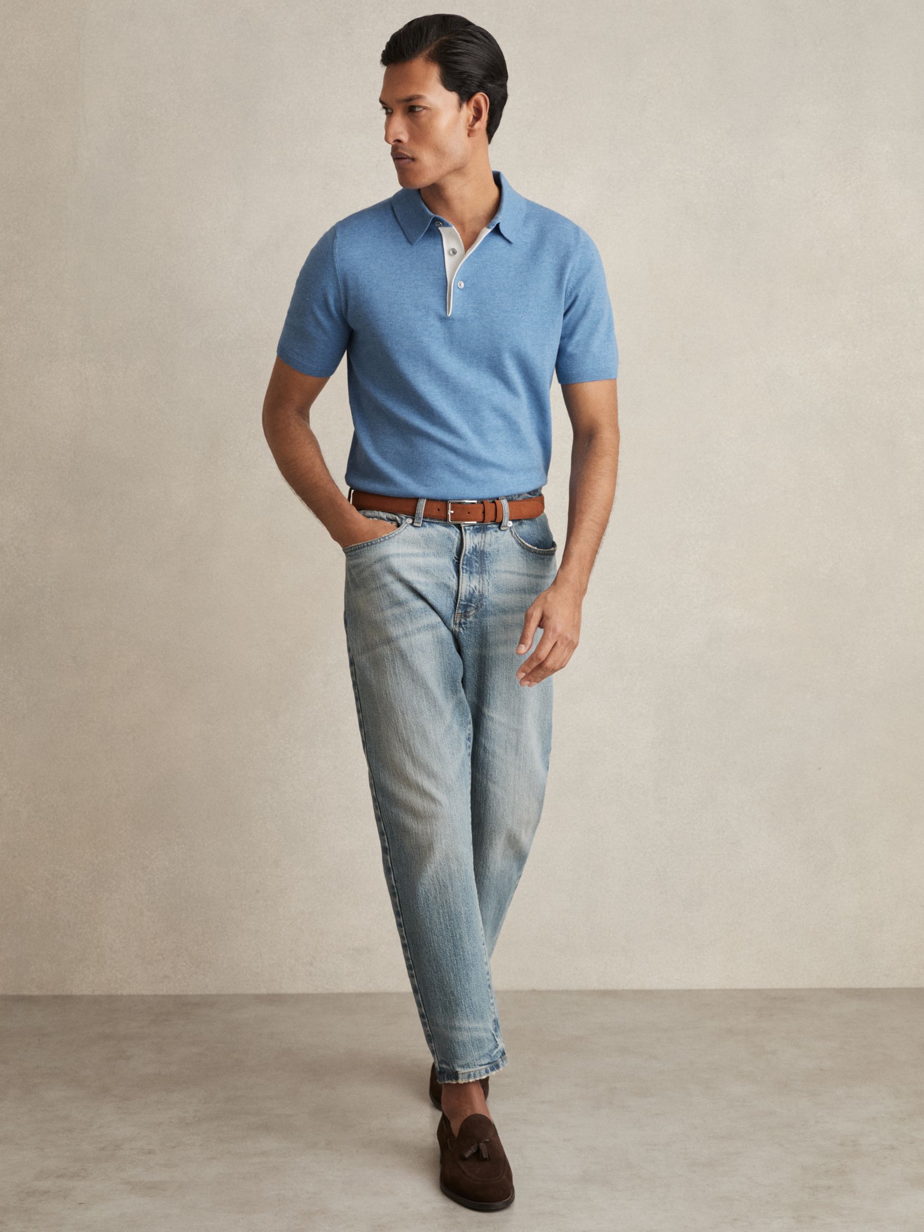 Contrast-Placket Polo Shirt With Cotton in Blue - image 3