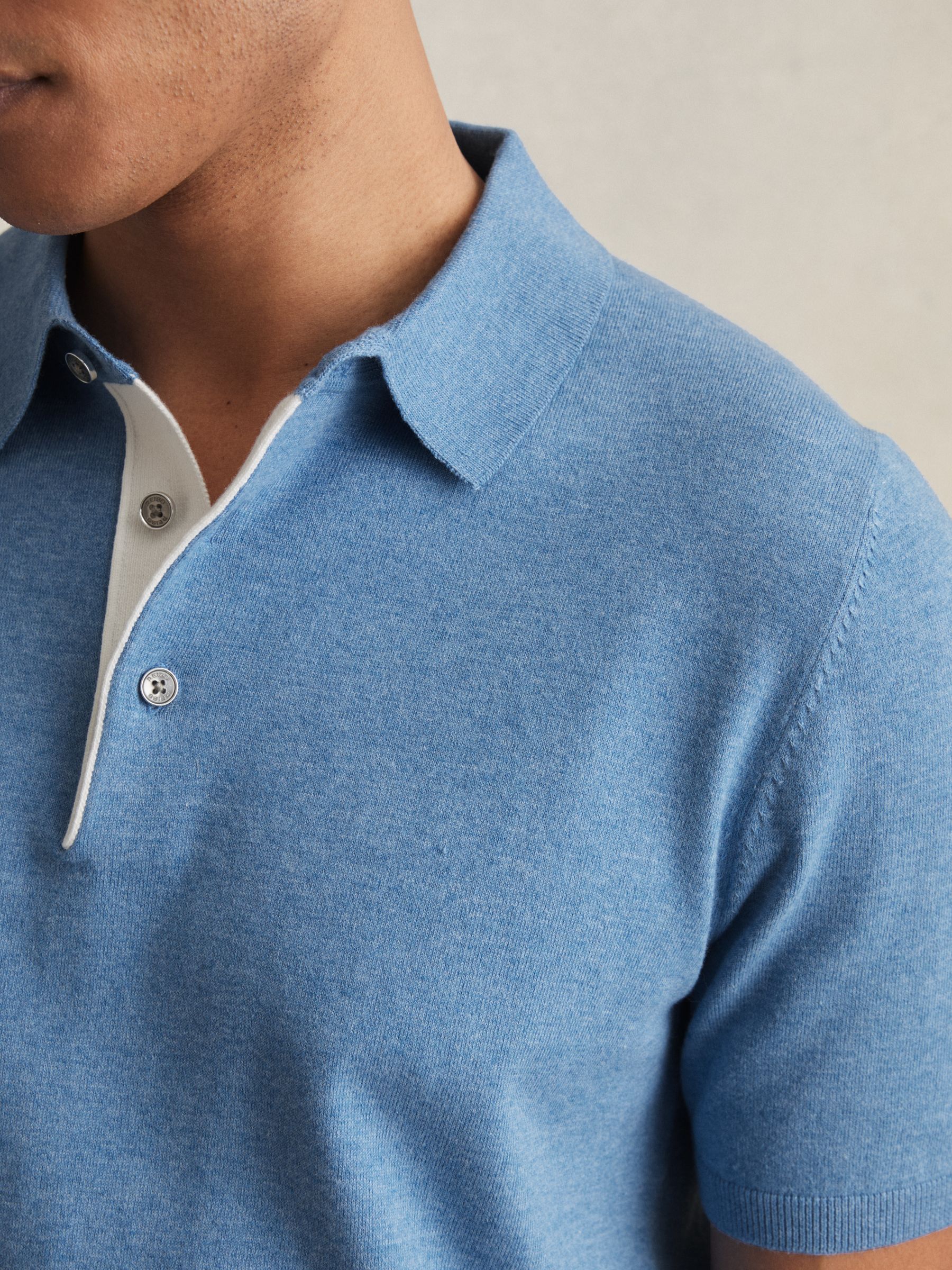 Contrast Placket Polo Shirt With Cotton in Blue - Image 4 of 6