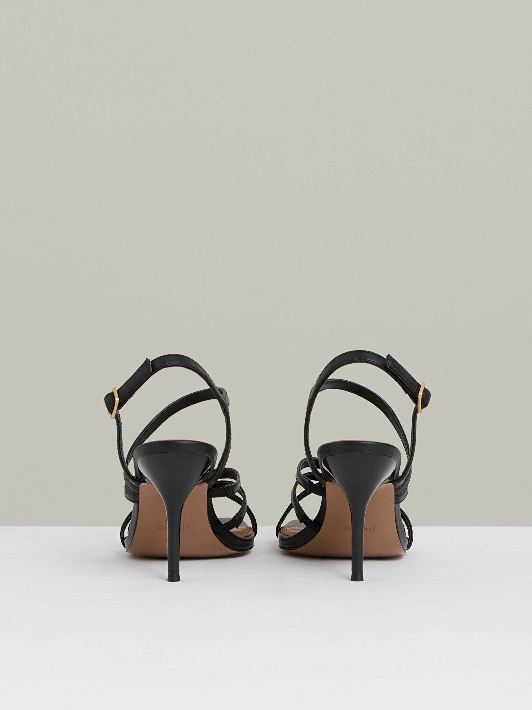 Leather Strappy Stiletto Sandals in Black - image 4