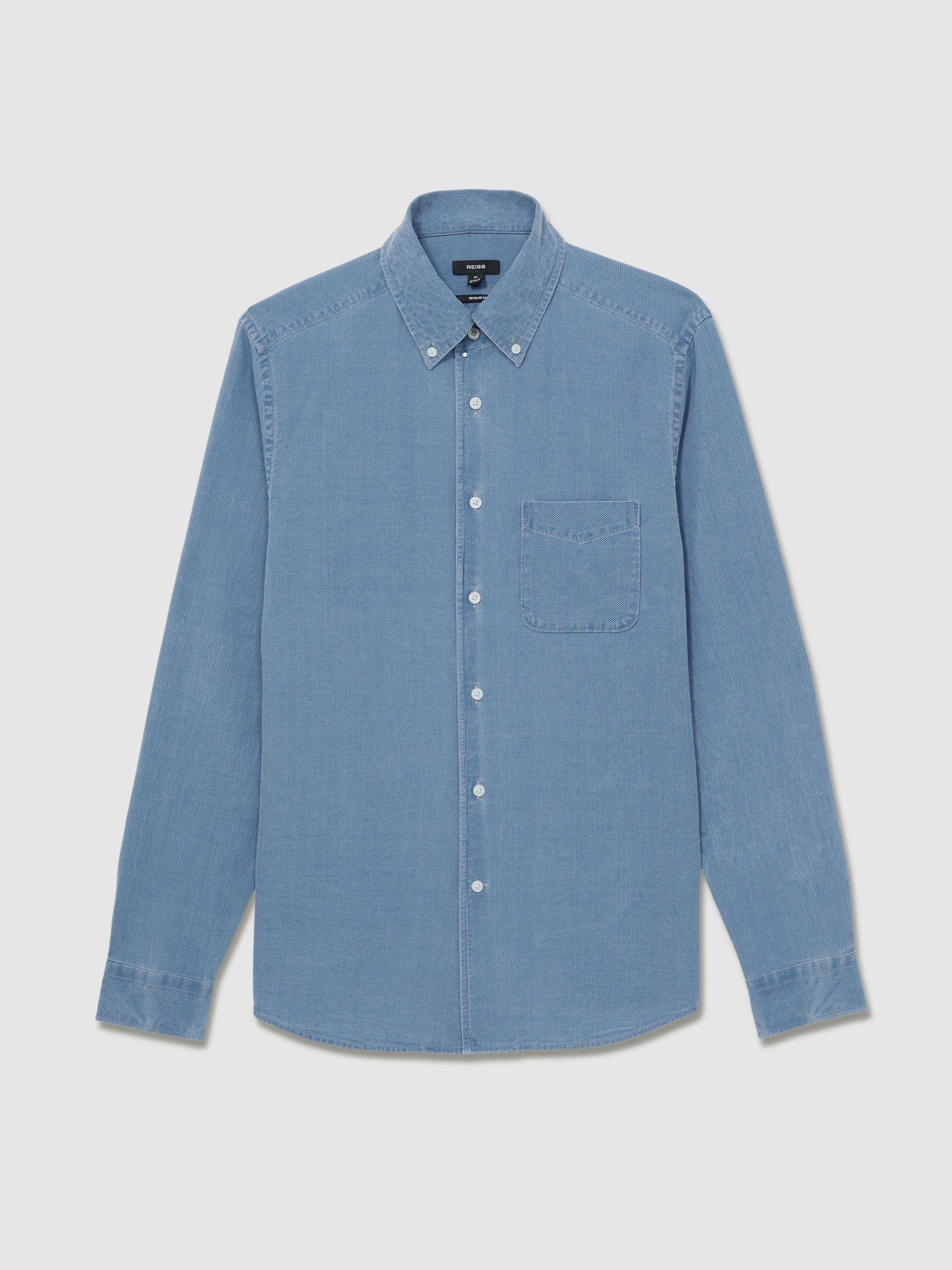 Denim Piqué Button-Through Shirt in Indigo Blue - Image 2 of 6