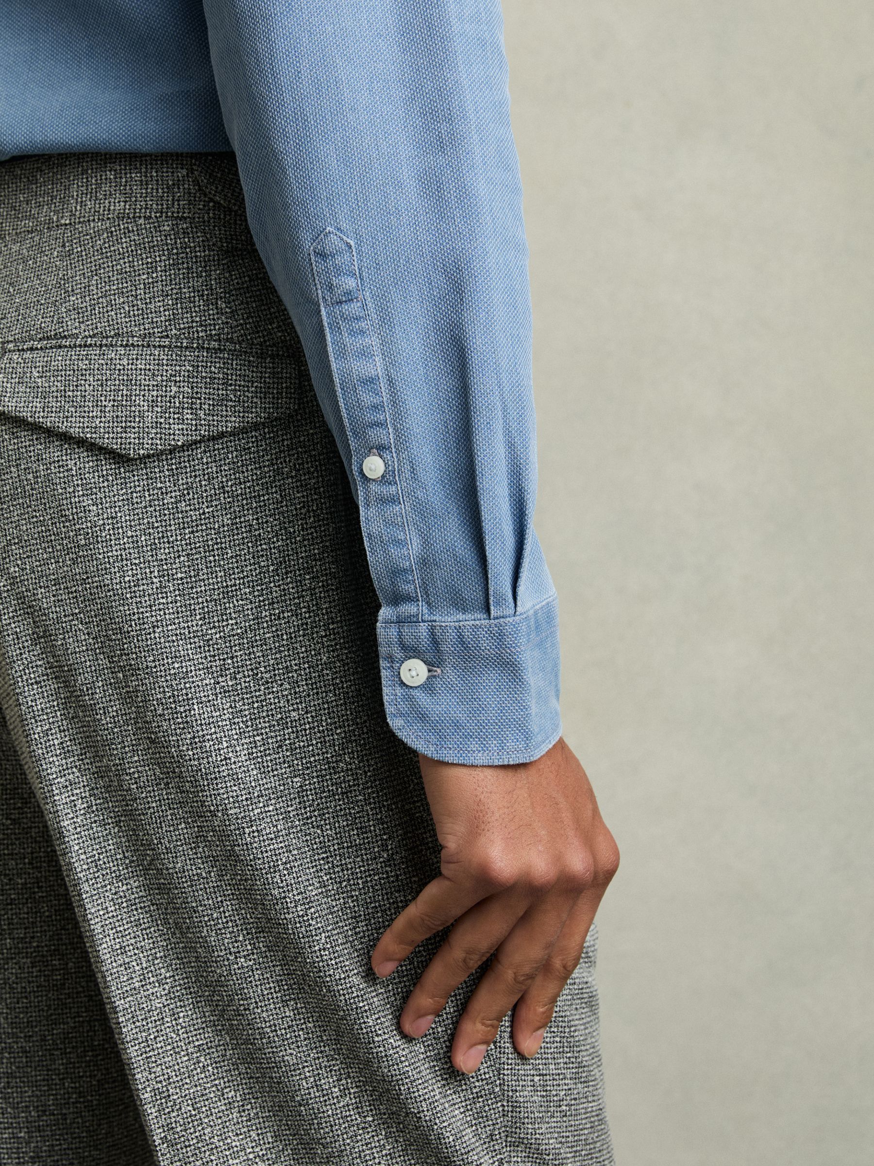 Denim Piqué Button-Through Shirt in Indigo Blue - Image 4 of 6