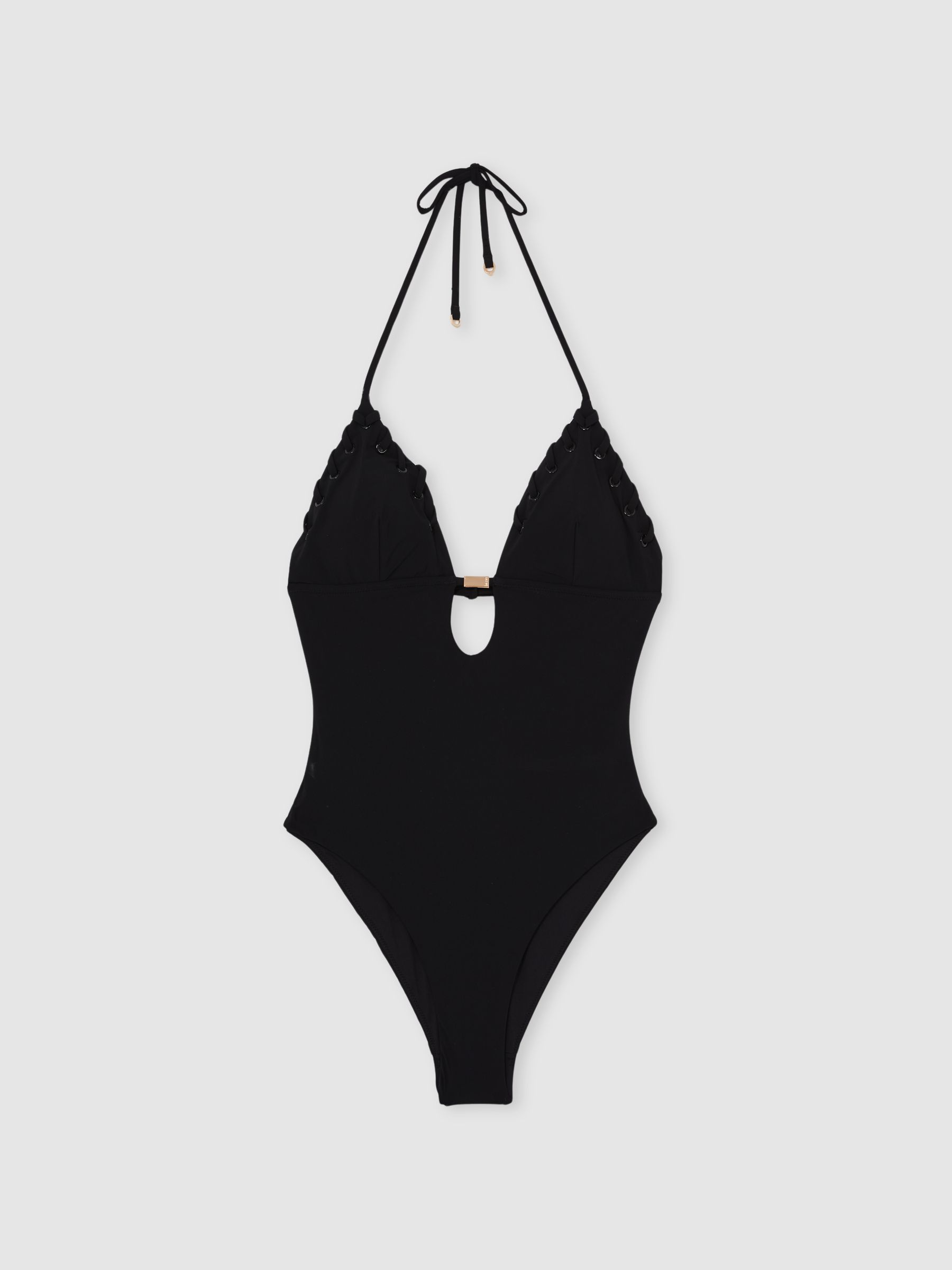 Whipstitch Halterneck Swimsuit in Black - Image 2 of 6