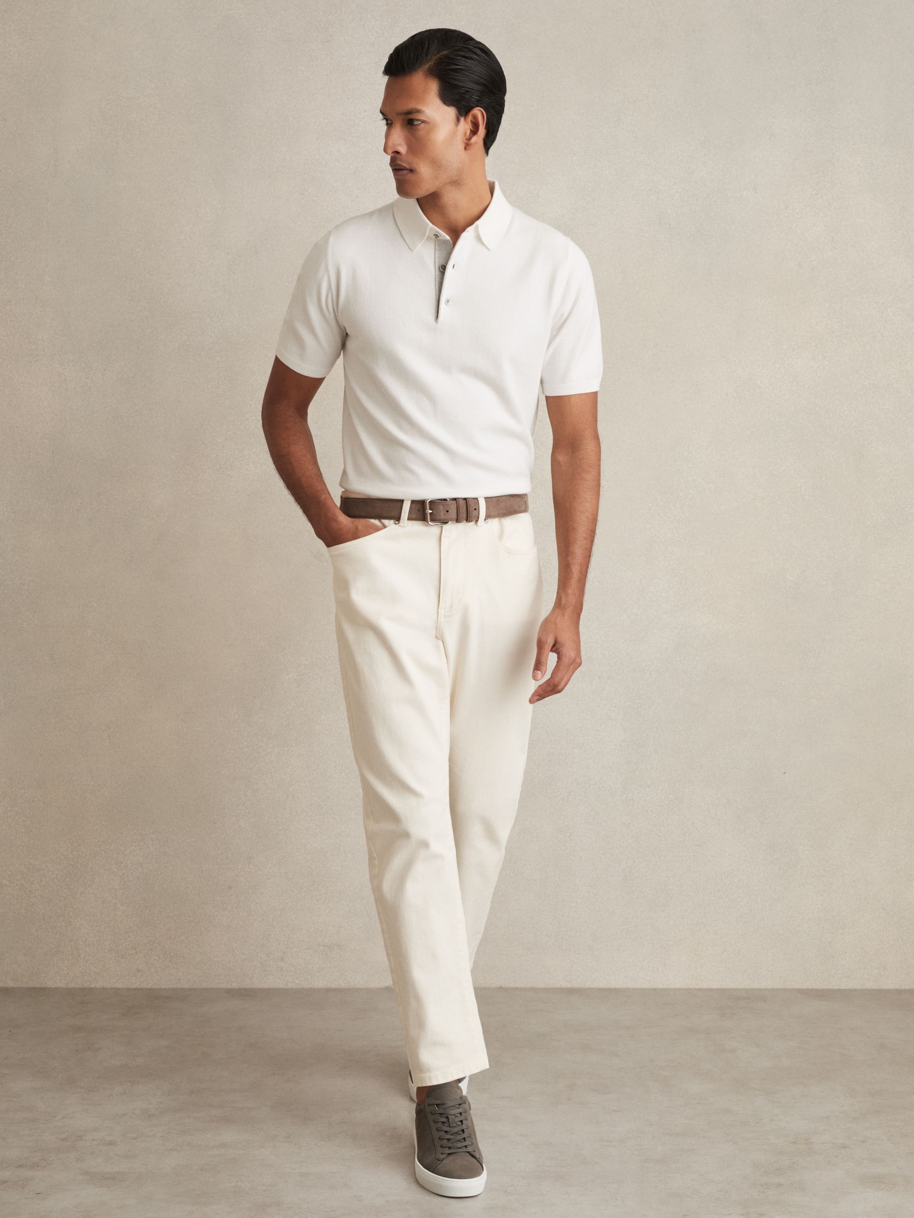 Contrast Placket Polo Shirt With Cotton in White - Image 3 of 6