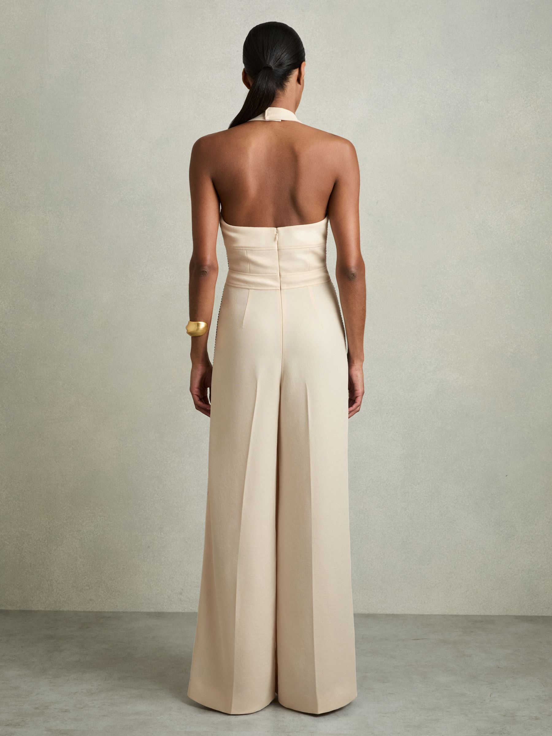 Embroidery Halterneck Wide-Leg Jumpsuit in Cream - Image 6 of 8