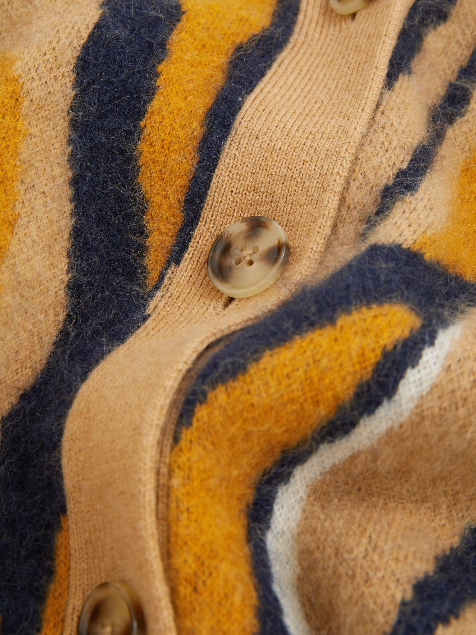 Wool Cashmere Intarsia Stripe Cardigan in Camel - Image 6 of 6