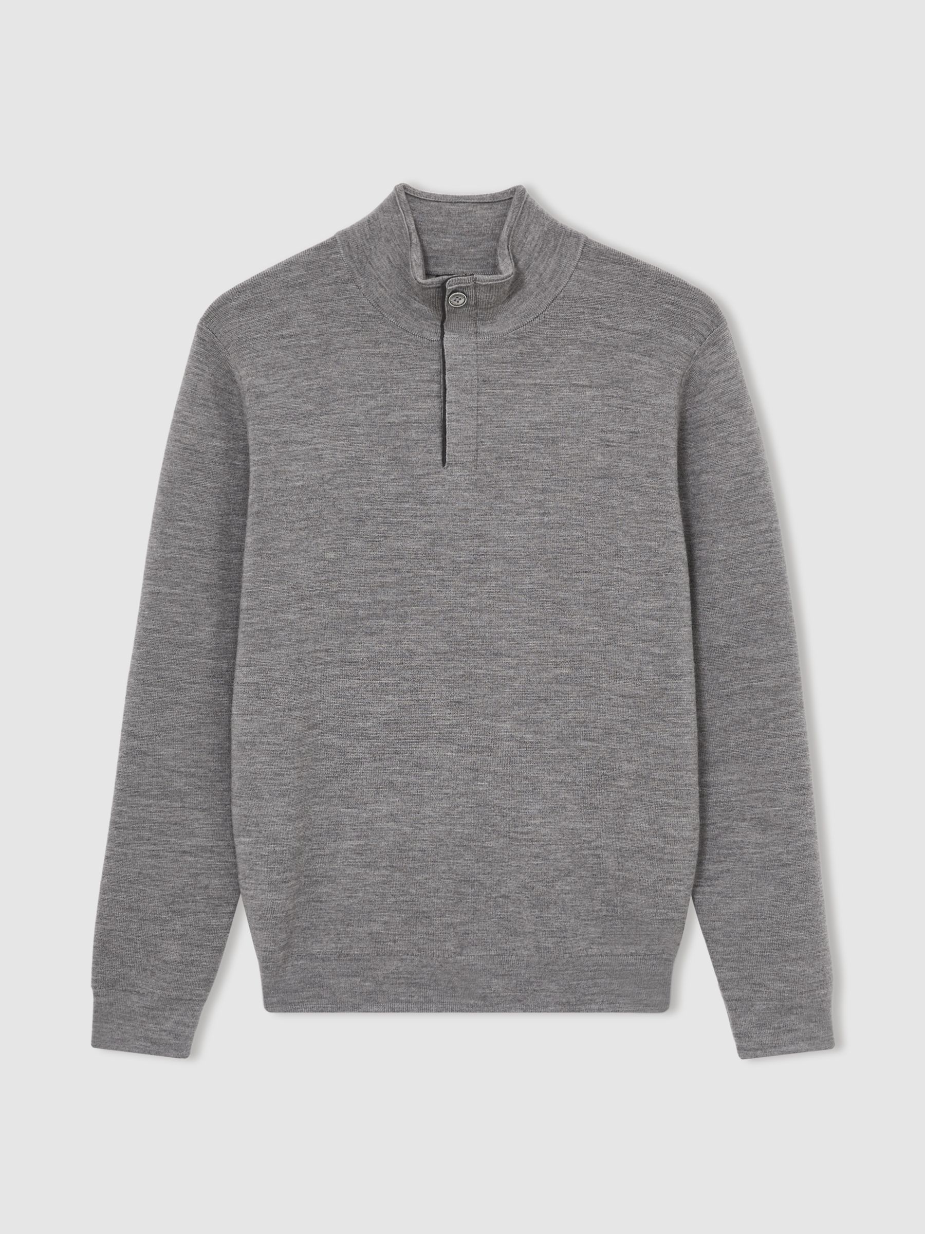 Merino Wool Half-Zip Jumper in Warm Grey Melange - Image 2 of 5
