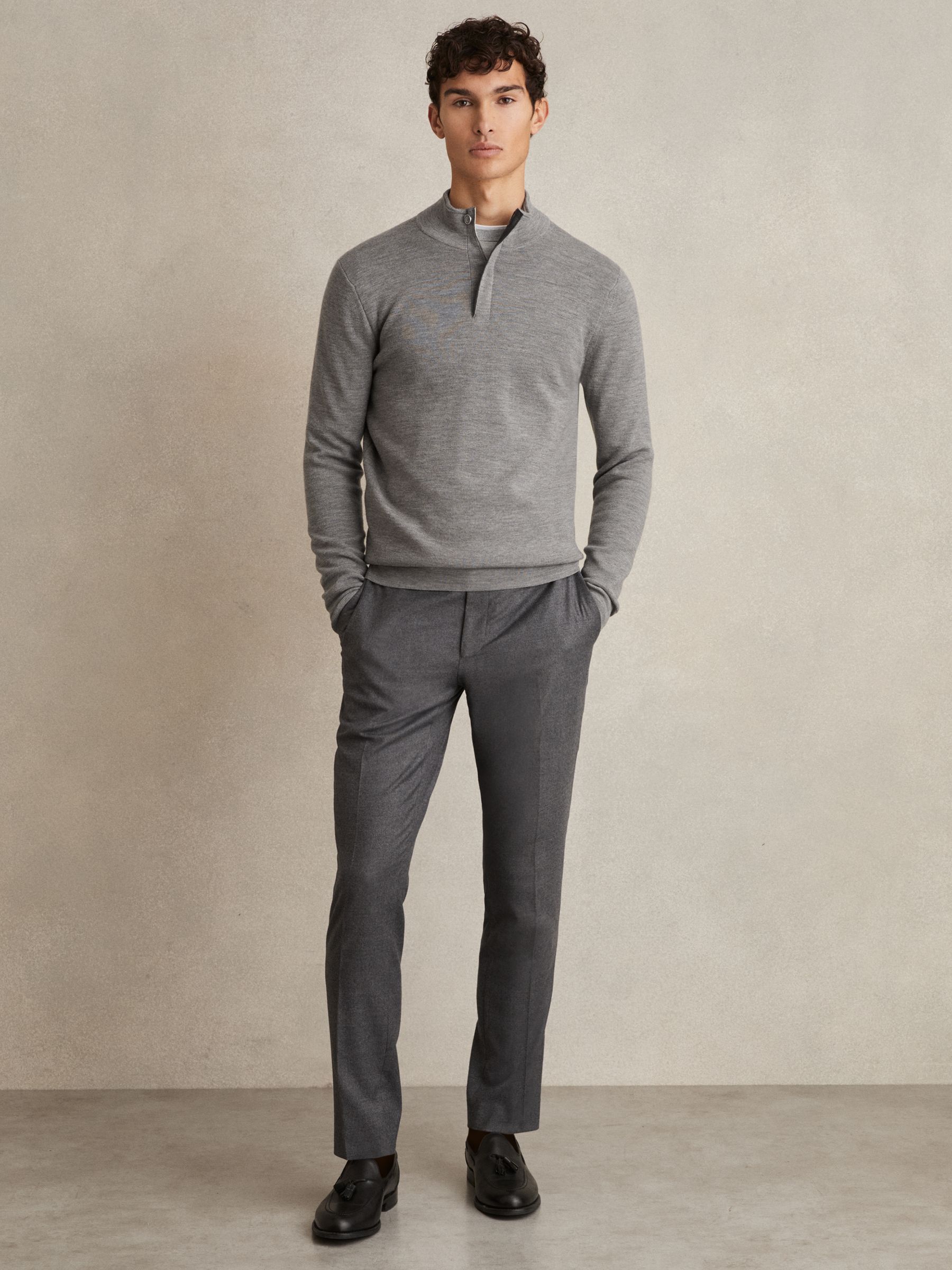 Merino Wool Half-Zip Jumper in Warm Grey Melange - Image 3 of 5