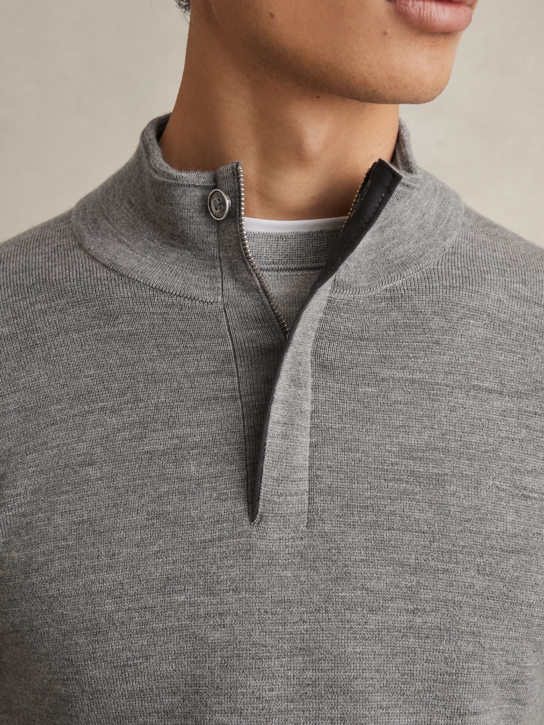 Merino Wool Half-Zip Jumper in Warm Grey Melange - Image 4 of 5