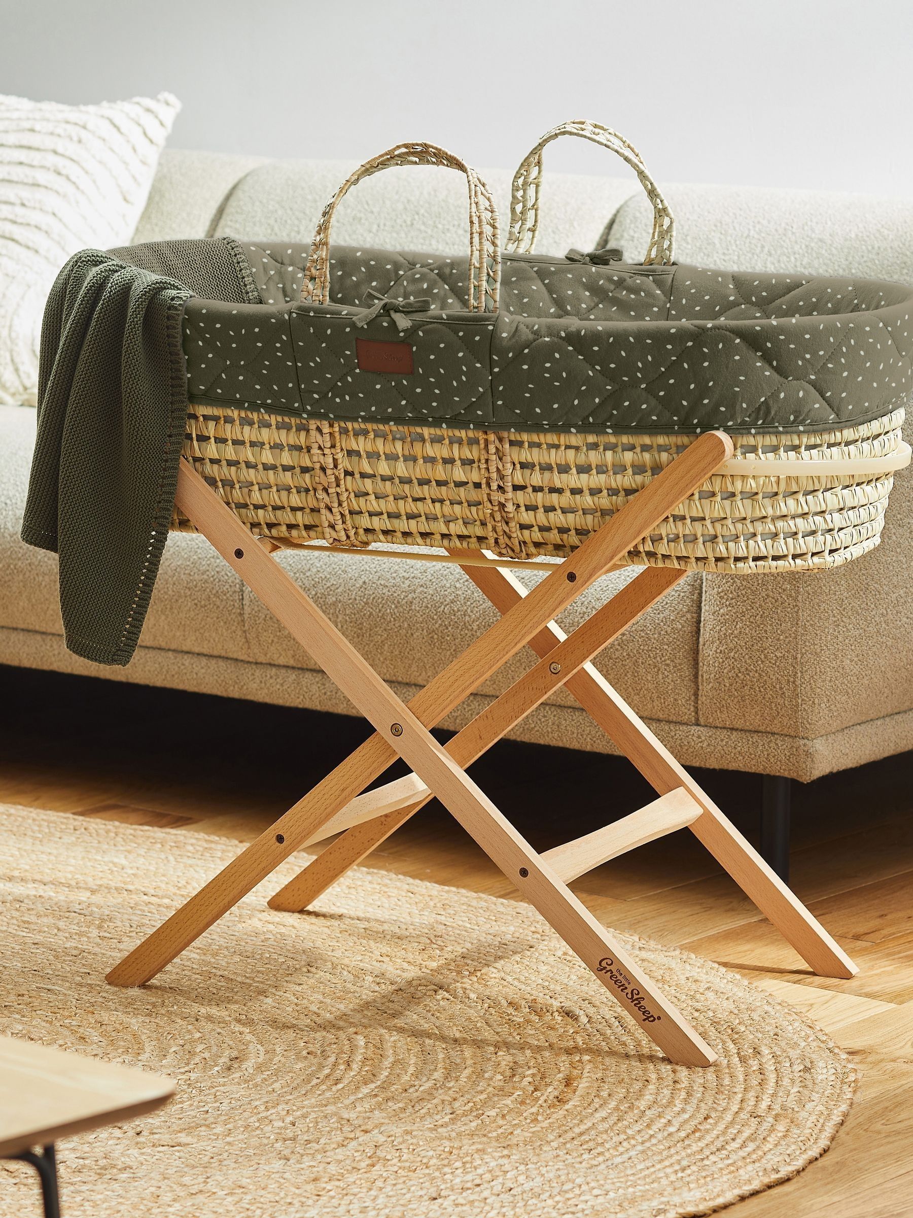The Little Green Sheep Juniper Rice Quilted Moses Basket & Mattress - Image 1 of 5