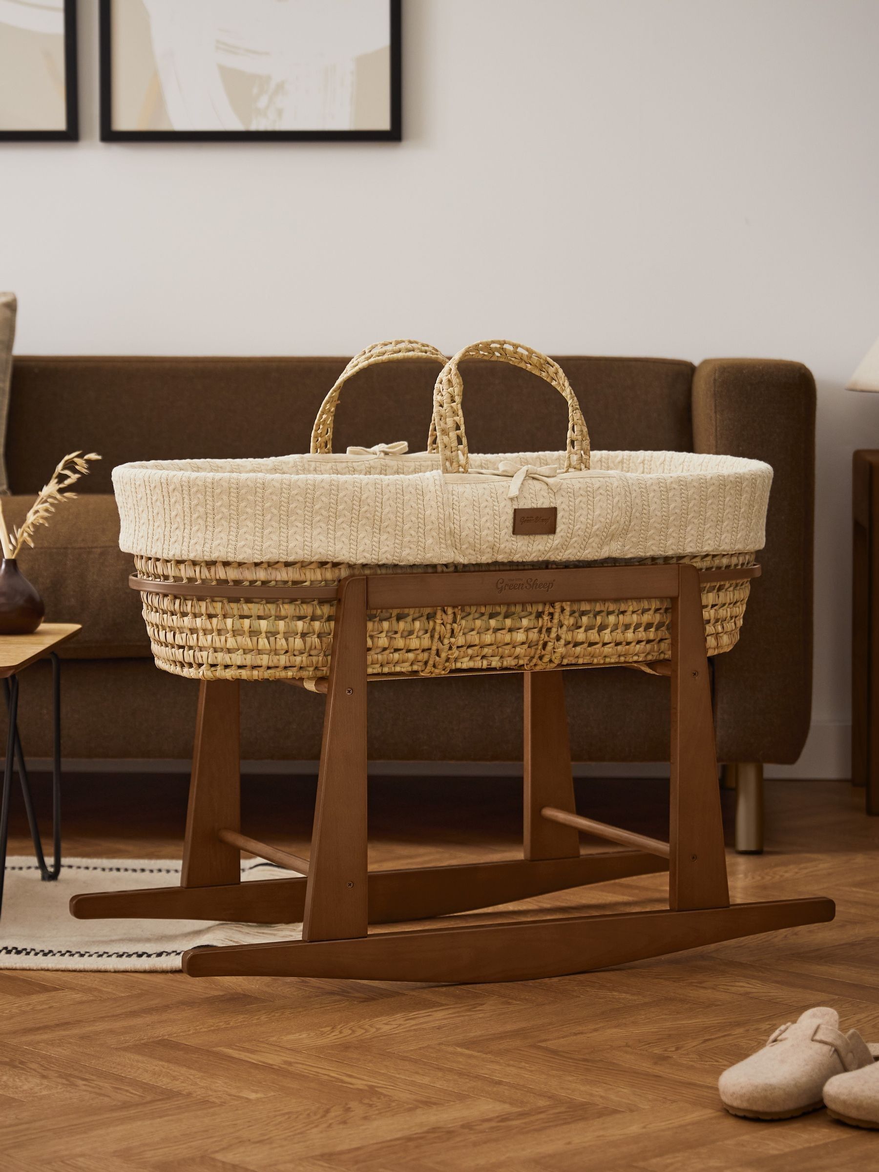 The Little Green Sheep Walnut Rocking Moses Basket Stand - Image 1 of 2