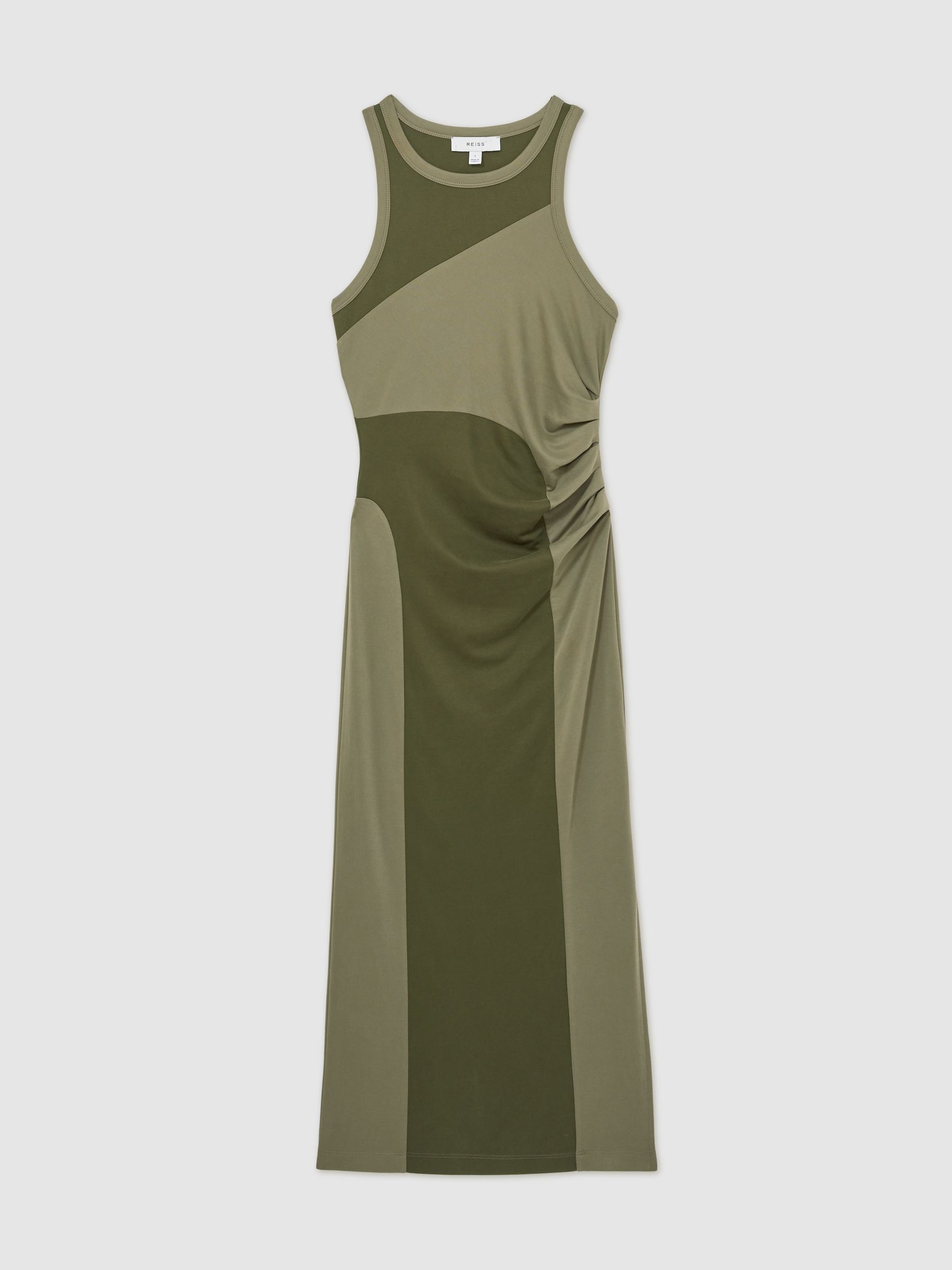Colourblock Jersey Bodycon Dress in Khaki - Image 2 of 6