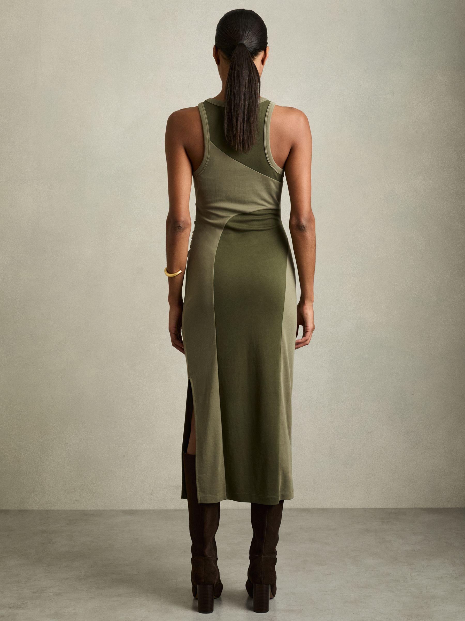 Colourblock Jersey Bodycon Dress in Khaki - Image 4 of 6
