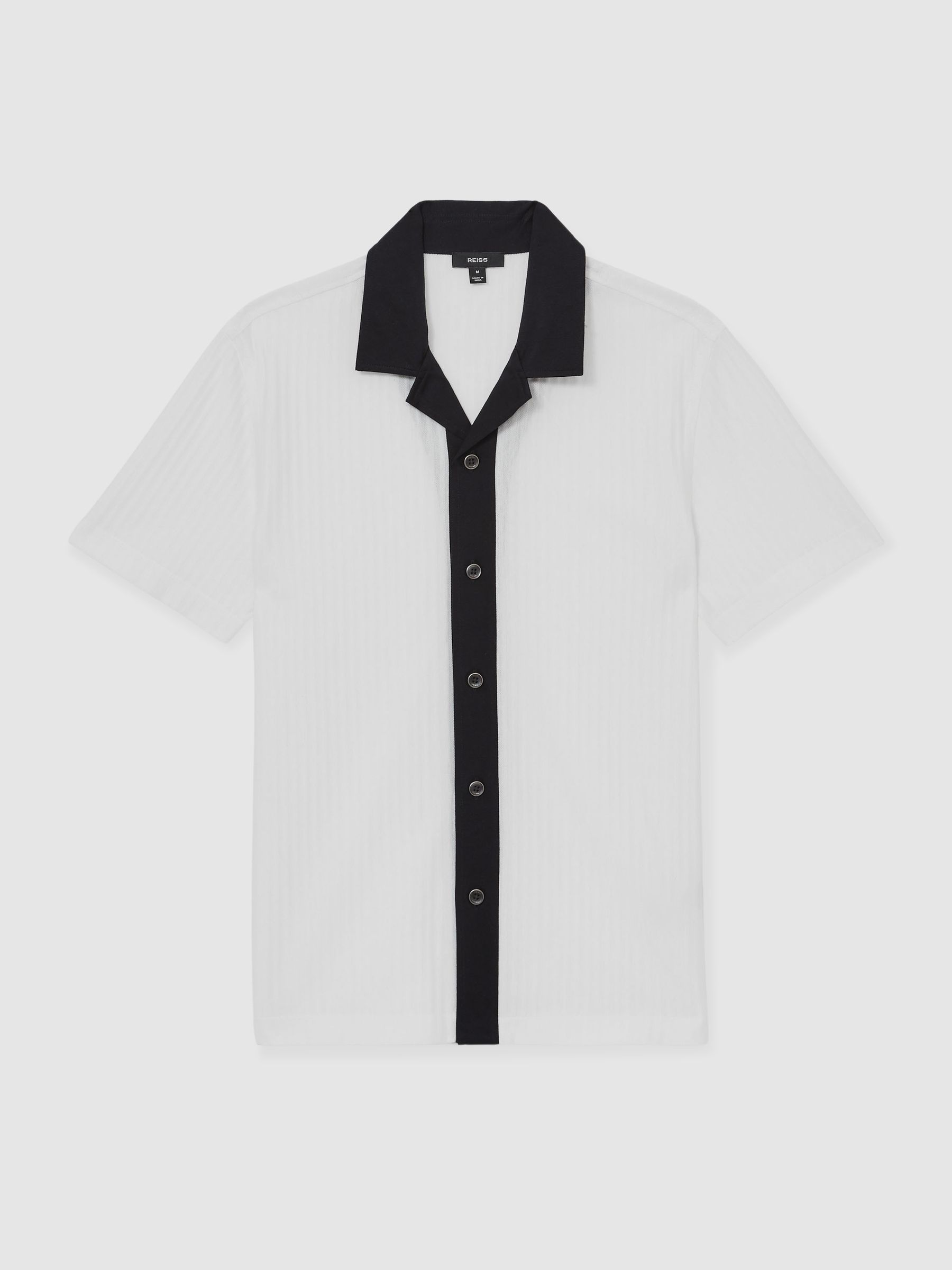 Cotton Textured Colour-Block Shirt in White/Navy - Image 2 of 5