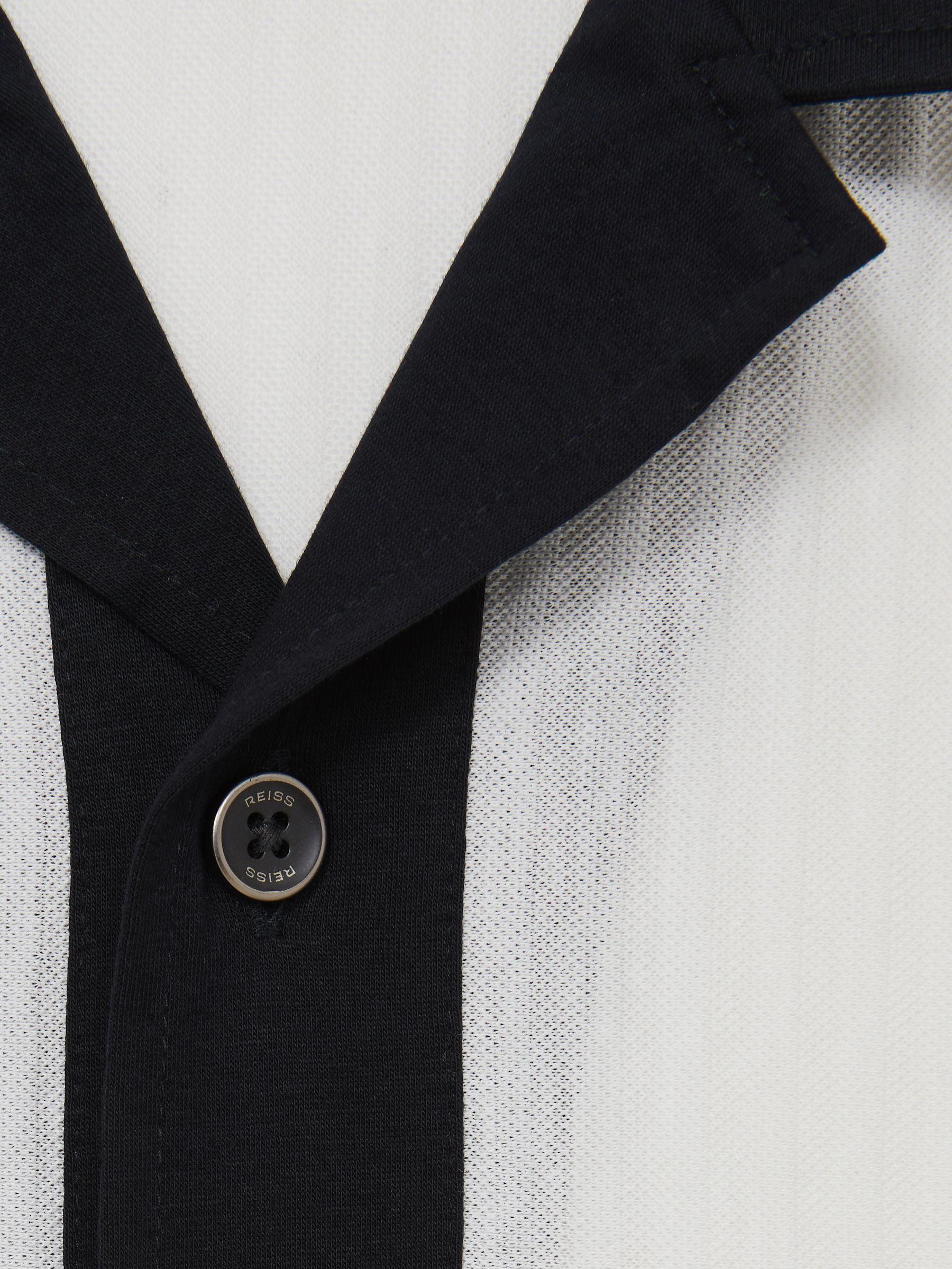 Cotton Textured Colour-Block Shirt in White/Navy - image 5
