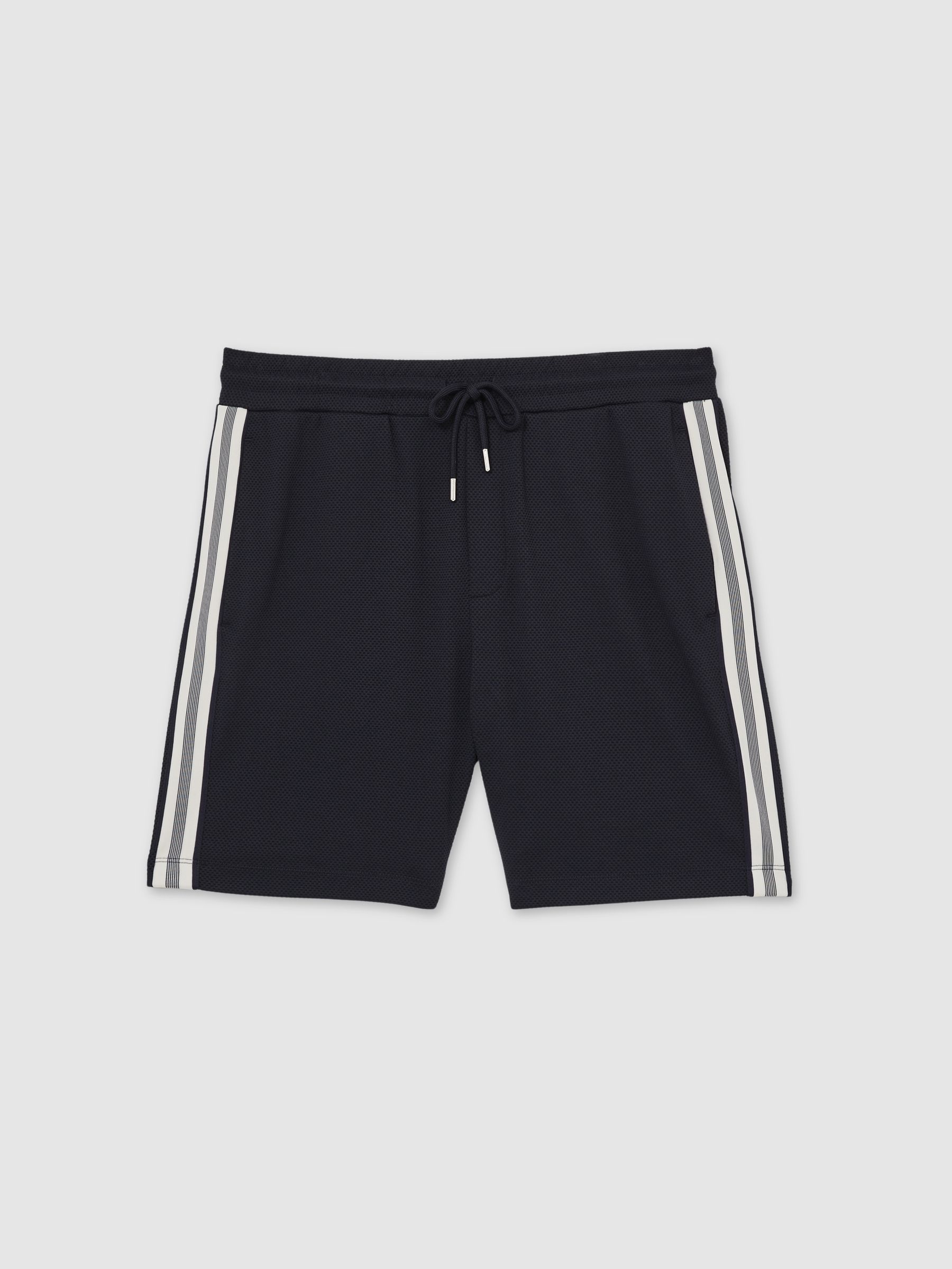 Textured Tape Drawstring Shorts in Navy - Image 2 of 6