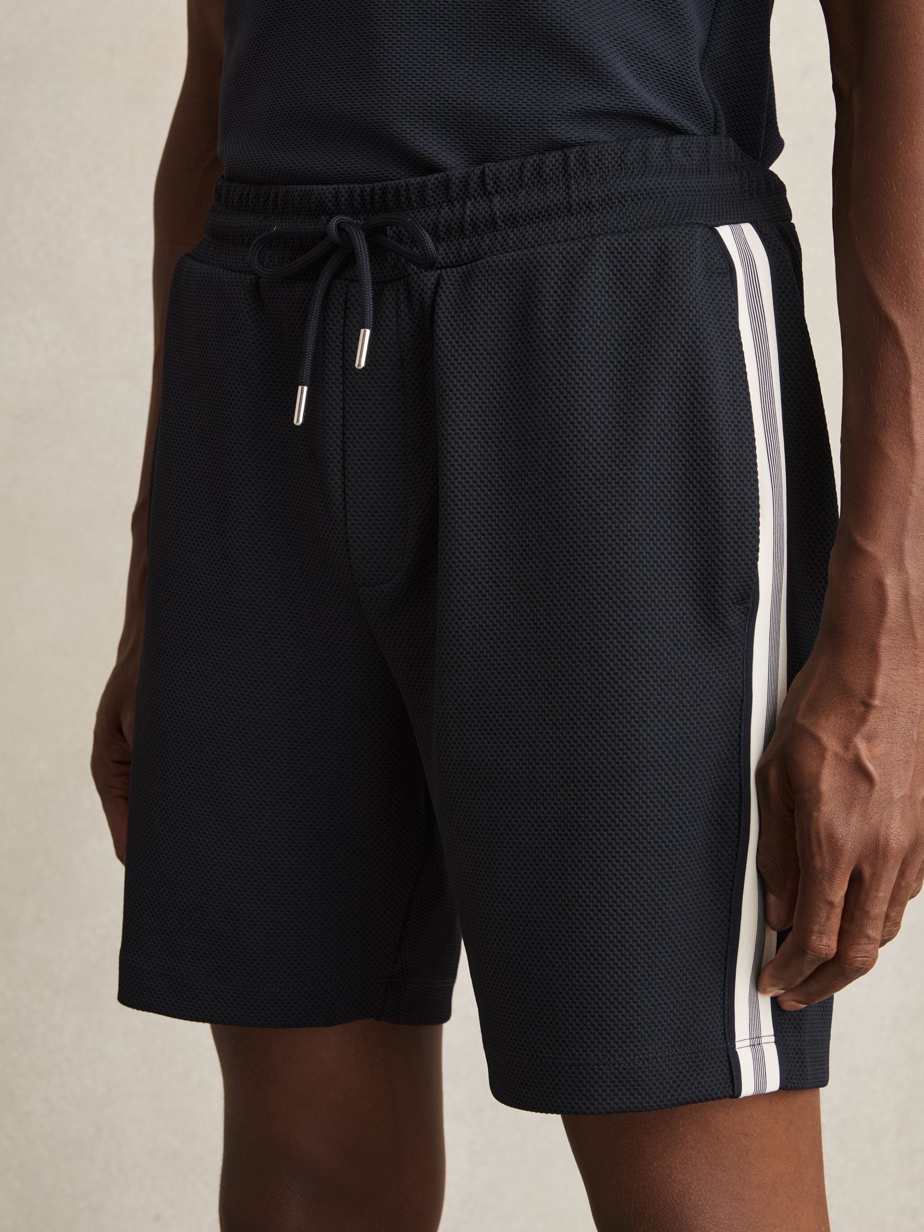 Textured Tape Drawstring Shorts in Navy - Image 3 of 6