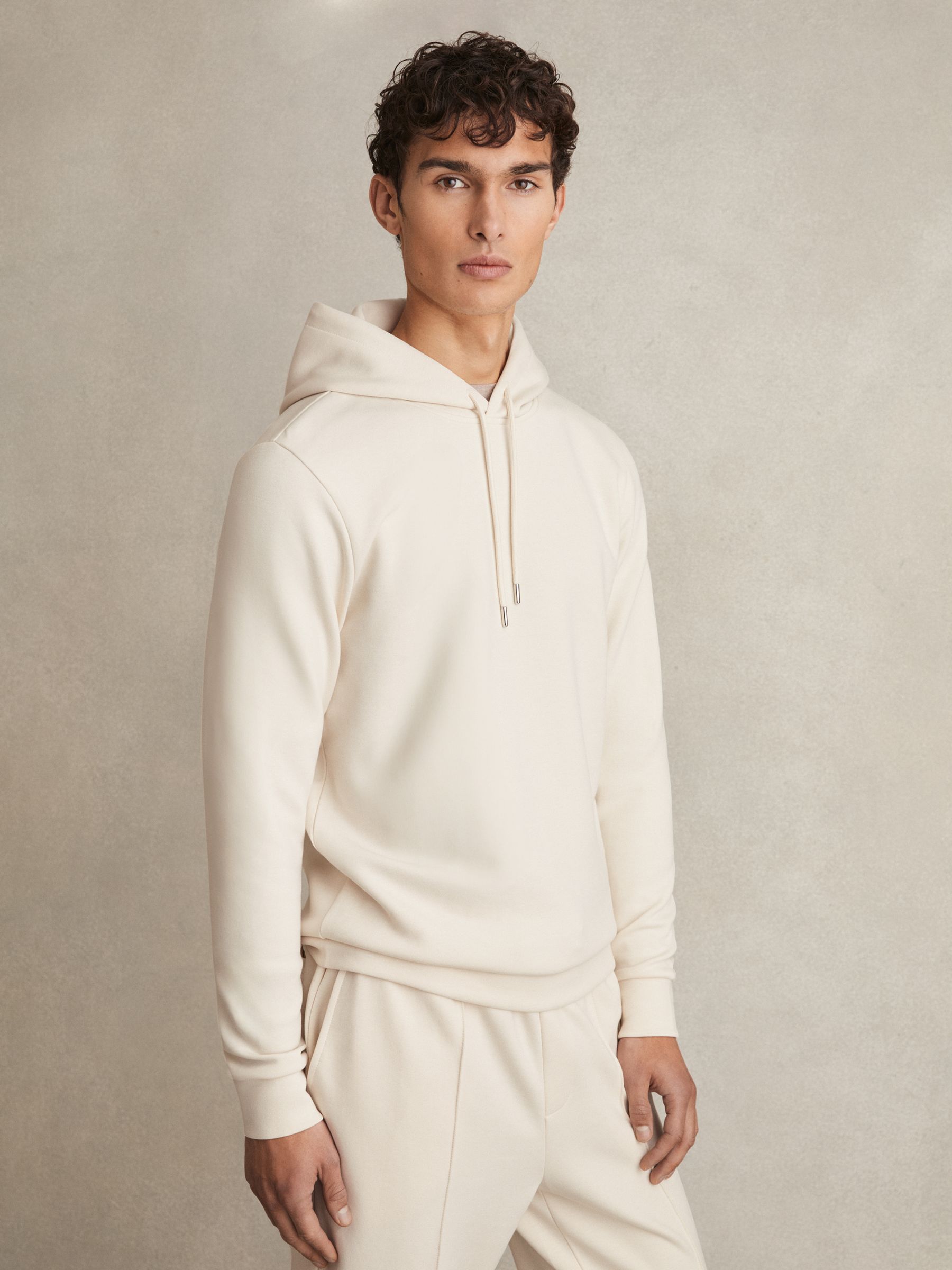 Interlock Jersey Drawstring Hoodie in Off White - Image 5 of 7
