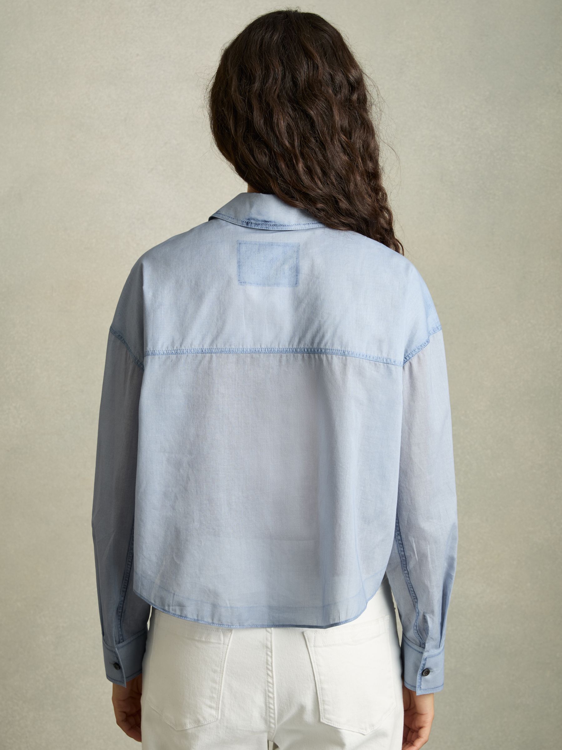 Cotton Denim-Print Cropped Shirt in Blue - Image 5 of 6