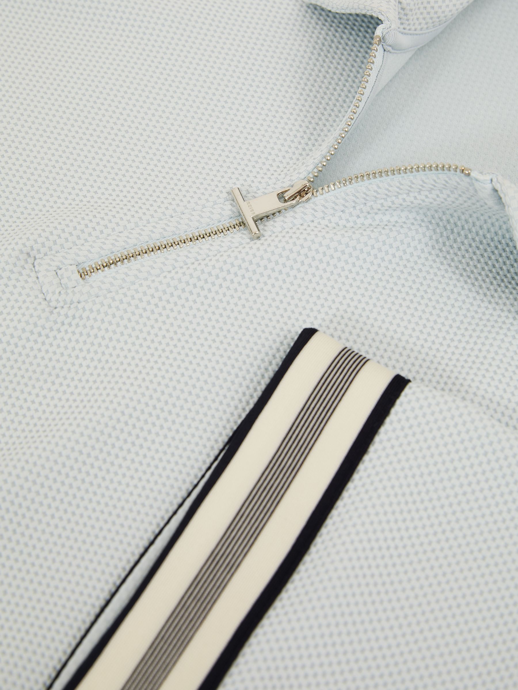 Textured Contrast Trim Half-Zip Polo Shirt in Ice Blue - Image 6 of 6