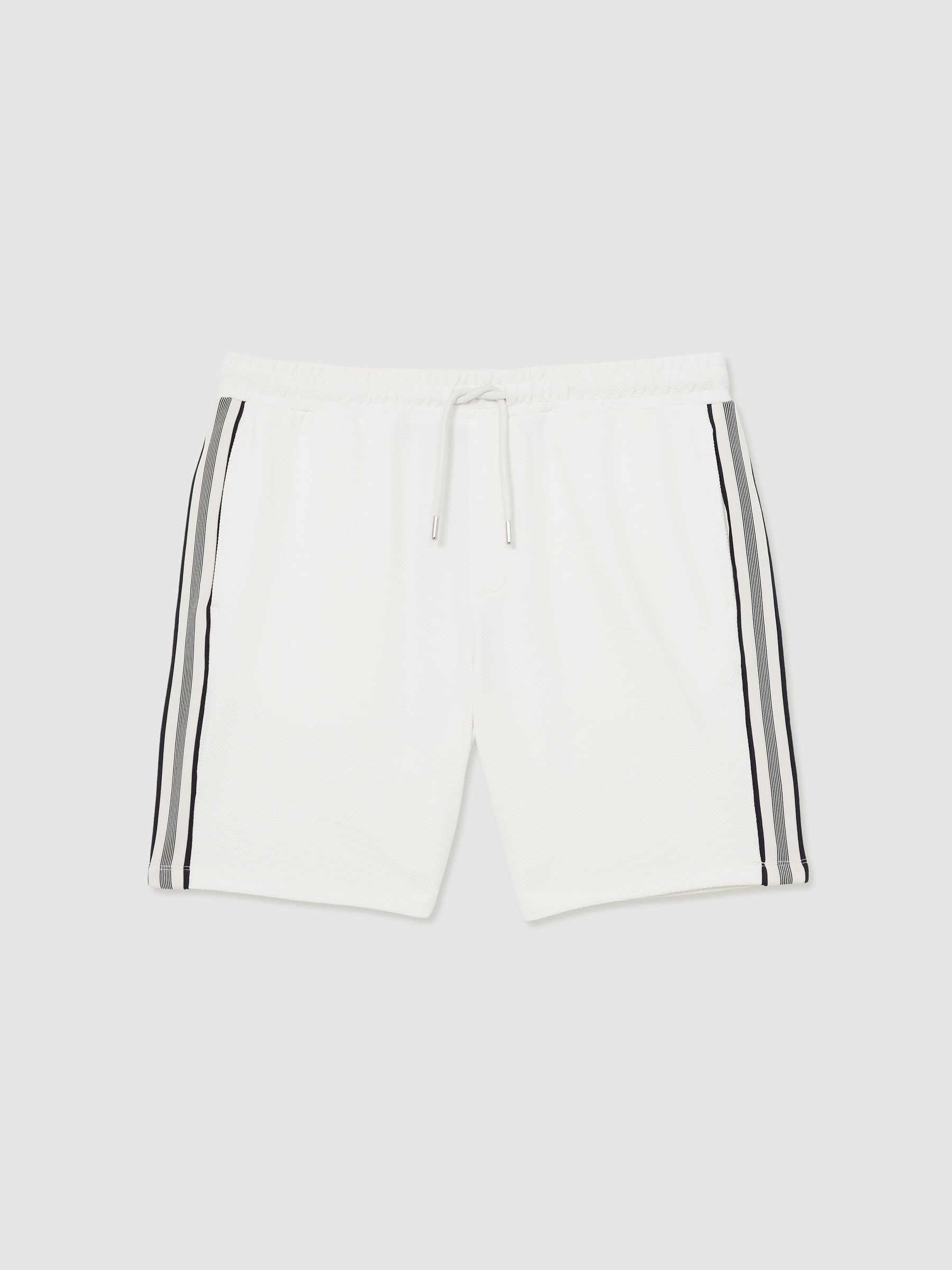 Textured Tape Drawstring Shorts in Off White - Image 2 of 6