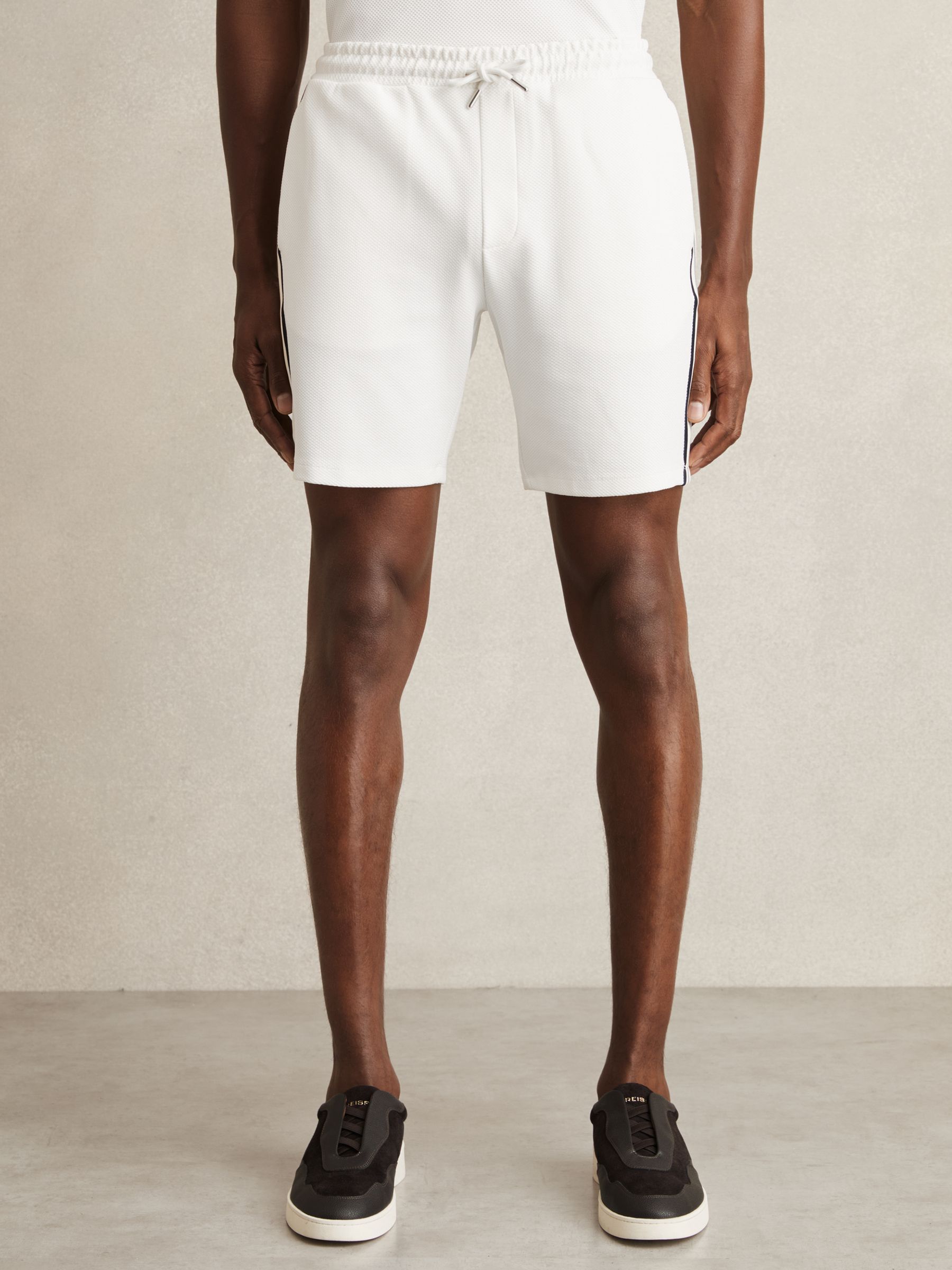 Textured Tape Drawstring Shorts in Off White - Image 3 of 6