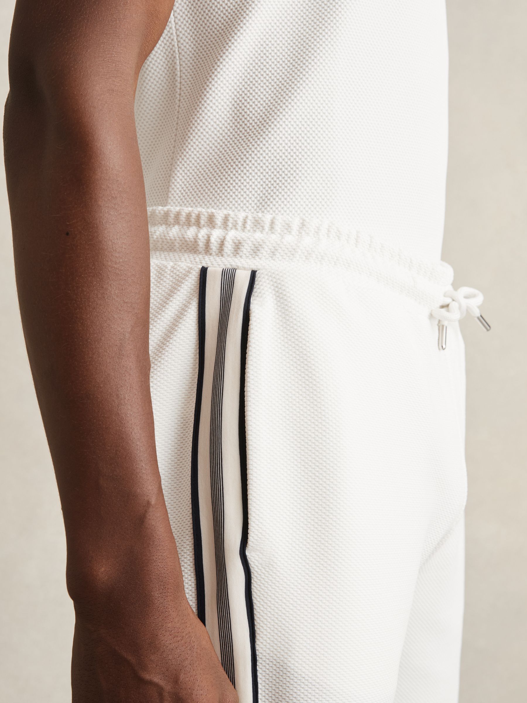 Textured Tape Drawstring Shorts in Off White - Image 4 of 6