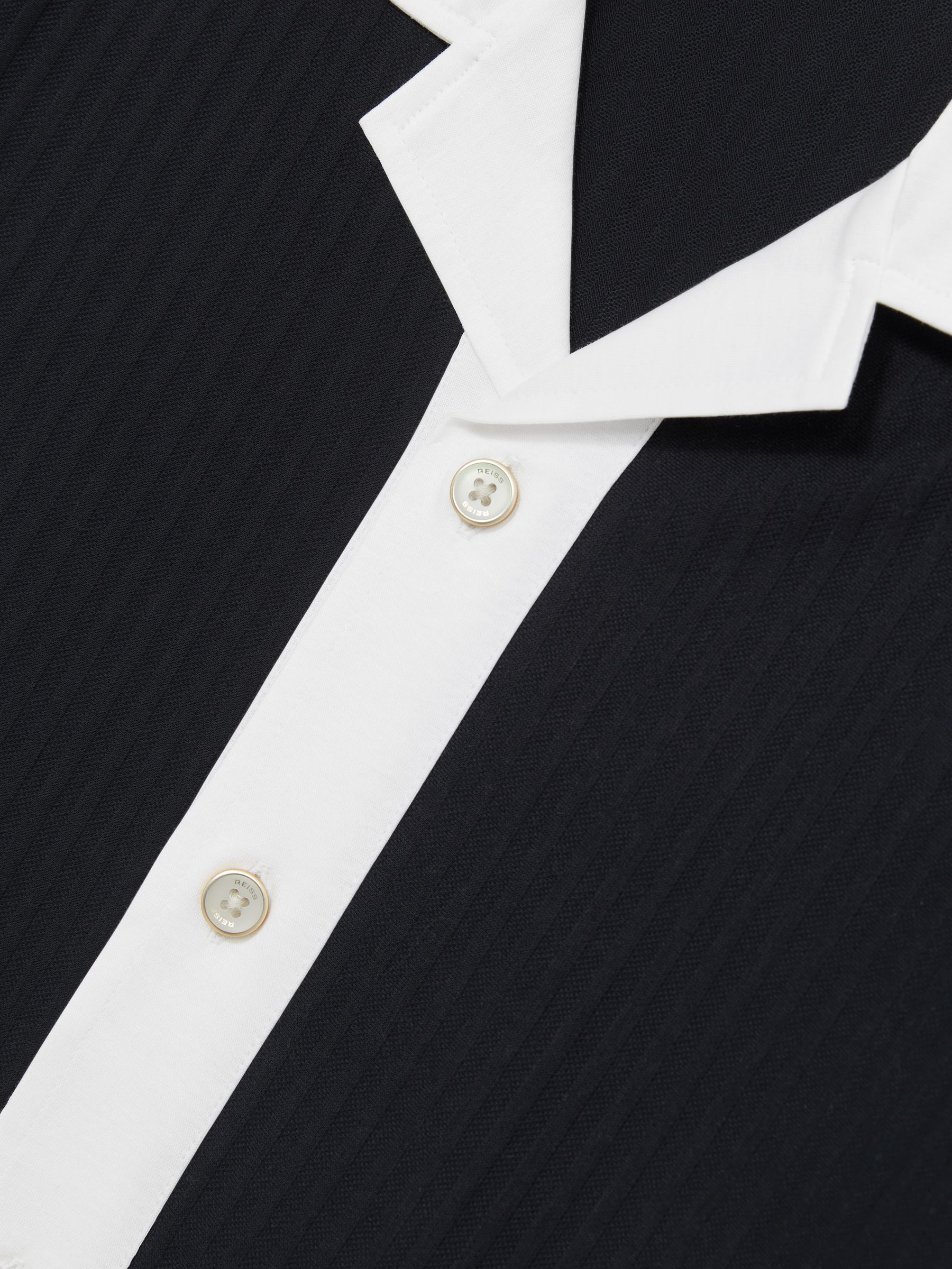 Cotton Textured Colour-Block Shirt in Navy/White - Image 5 of 5