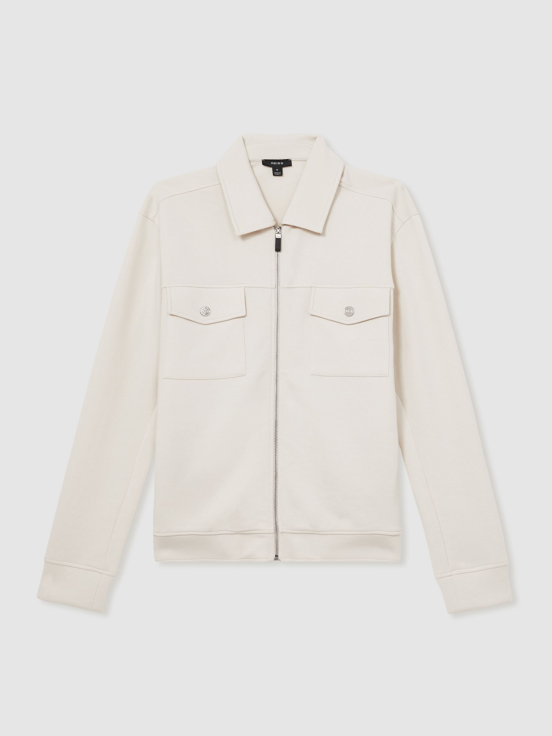 Interlock Jersey Zip-Through Overshirt in Off White - Image 2 of 6